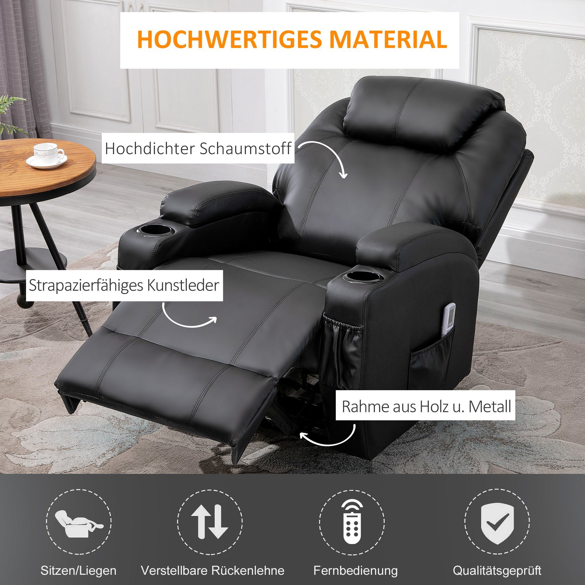 Schwarz (1-St) HOMCOM Massagesessel