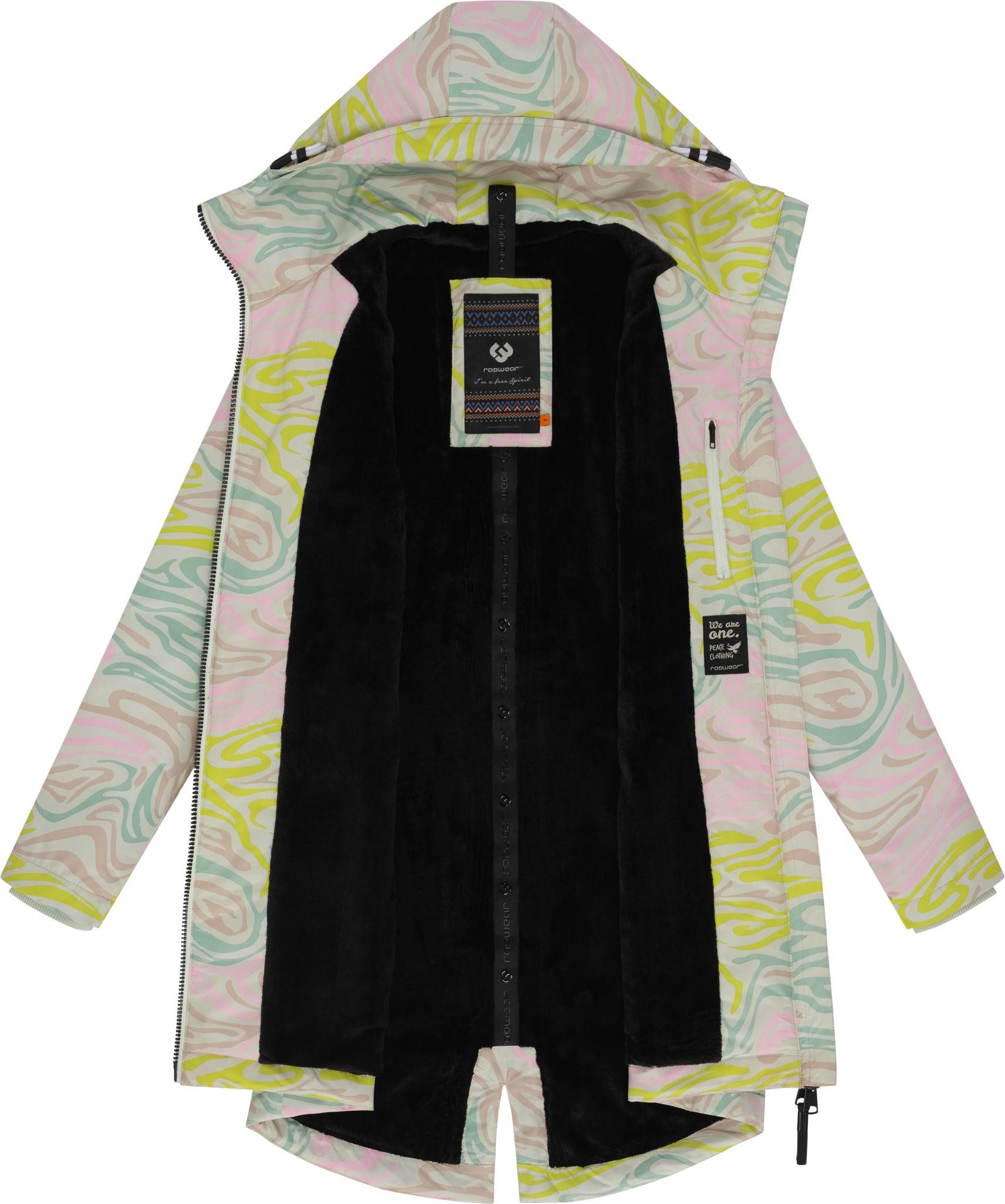 Ragwear Wintermantel Holstic Print Wasserdichter Winter Kurzmantel mit Kapuze