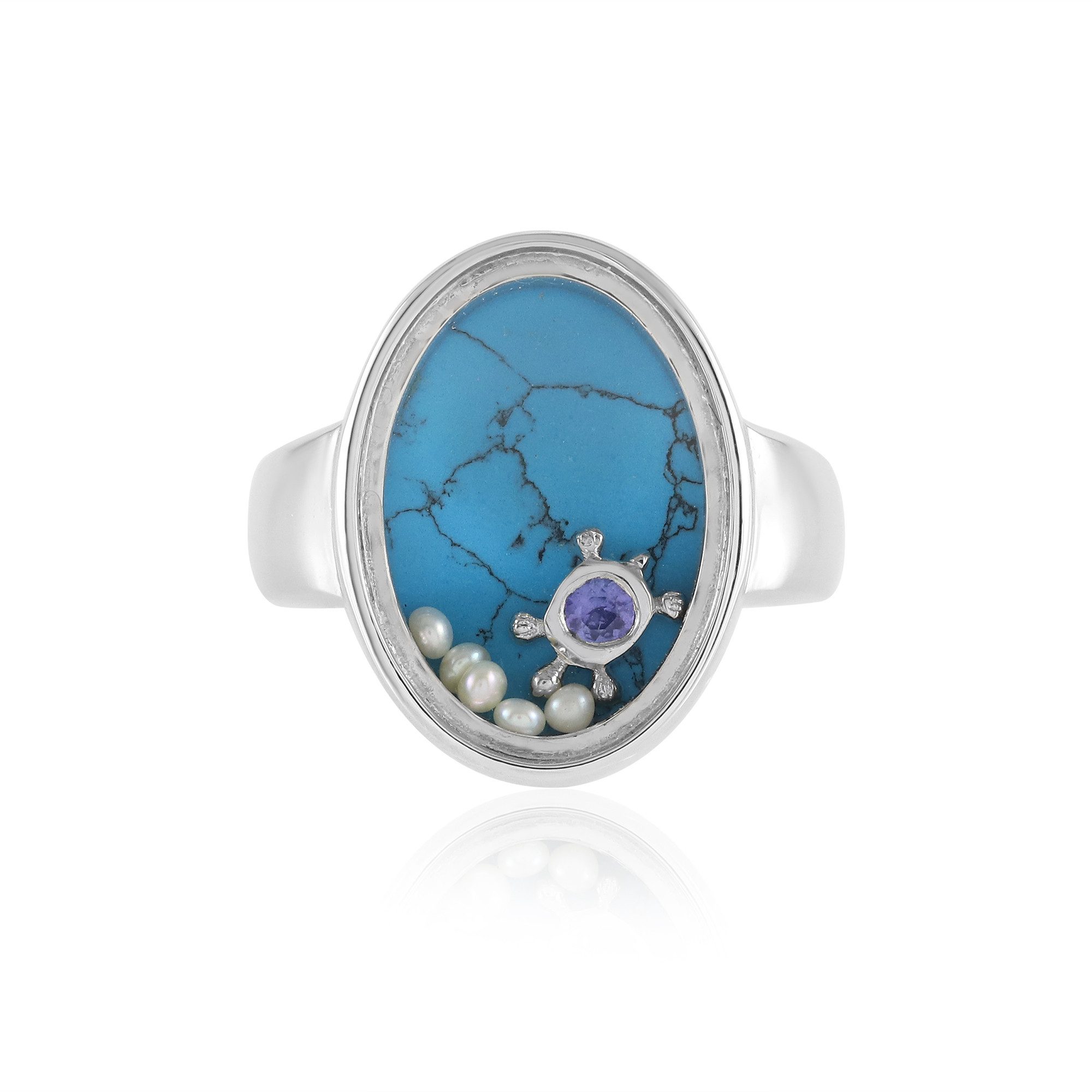 Cavill Perlenring Cavill 925 Sterling Silberring Damen, blau Howlith 2,47 ct, Tansanit (1-tlg)