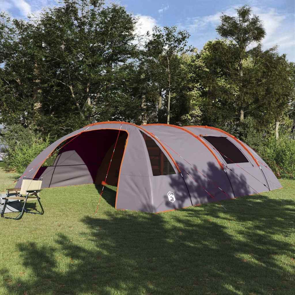 furnicato Faltzelt Tunnelzelt 6 Personen 700 x 590 x 215 cm Grau-Orange, (1 tlg), Wetterfestes Familienzelt mit Veranda, E-Port und integrierten Taschen