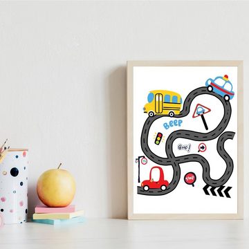 Tigerlino Poster 6er Set ABC Auto Fahrzeuge Lernposter Alphabet Kinderzimmer Wandbild