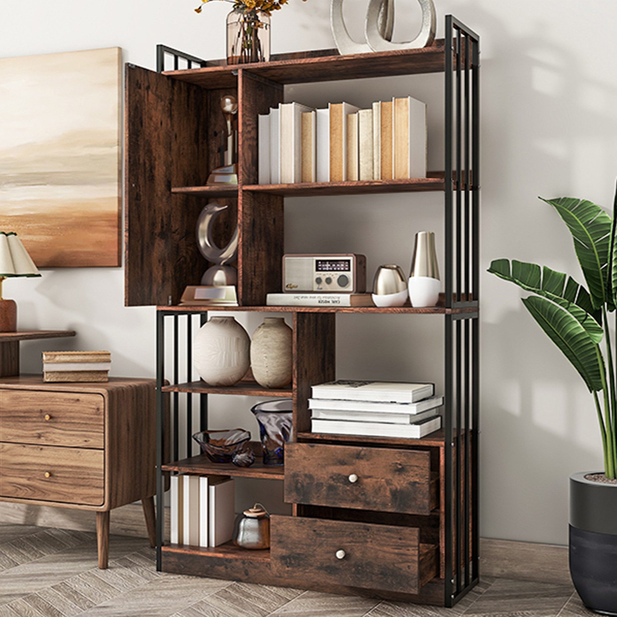 IDEASY Ablageregal 100x30x173,5cm Moderner Aufbewahrungsschrank, Vielseitiges Bücherregal, Ideal für Büro, Küche, Schlafzimmer und Arbeitszimmer