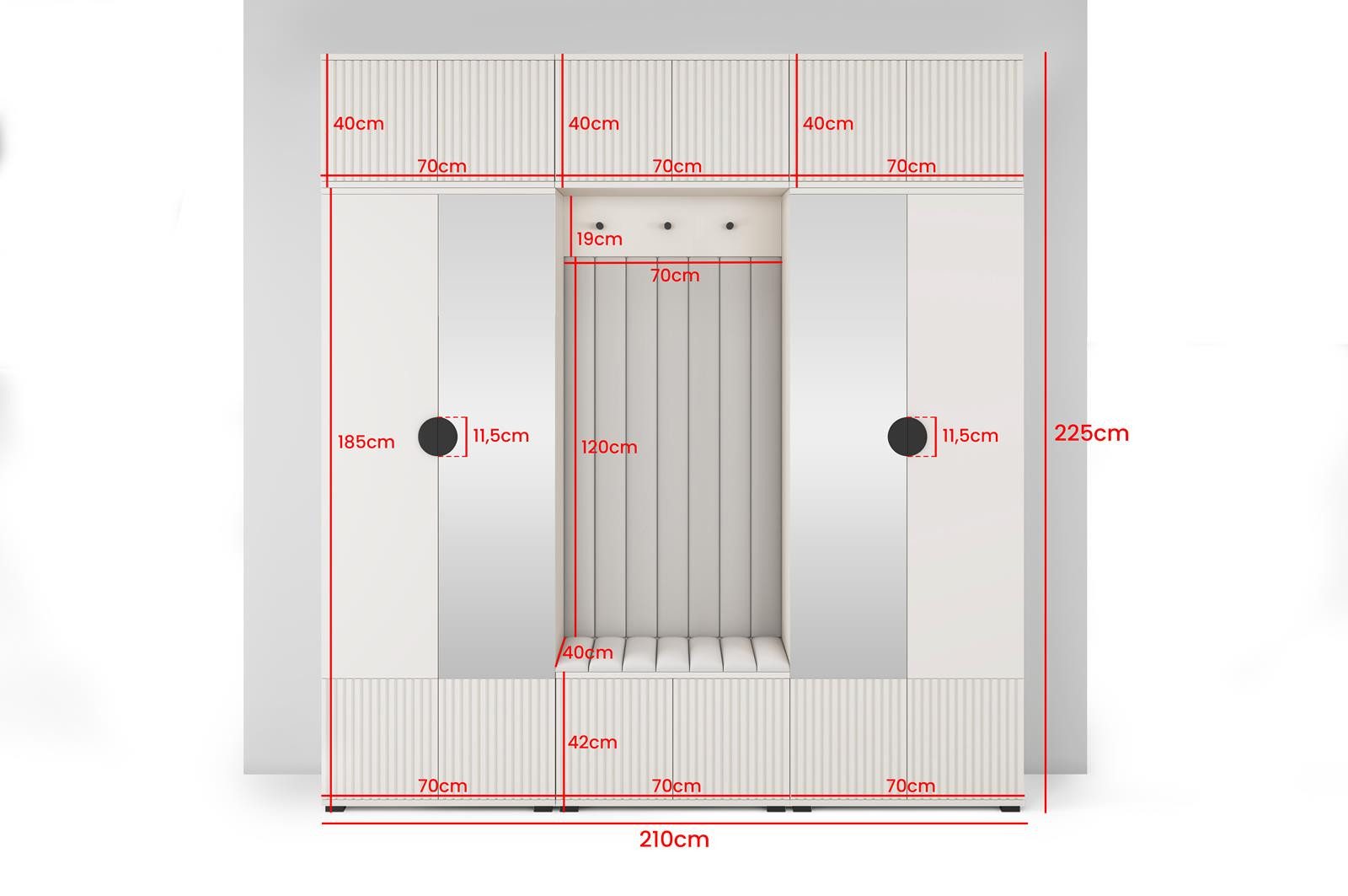 Compleo Garderoben-Set mit Sitzbank Kaschmir, Garderobenschrank mit Lamellen, Spiegel als option