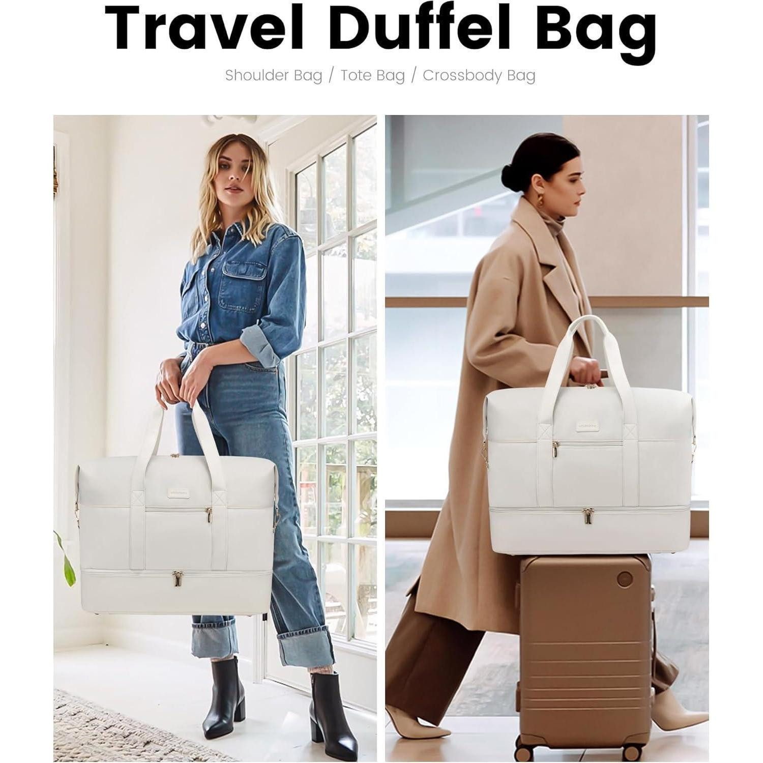 LuxusKollektion Weekender Weekender Reisetasche Damen Handgepäck Sporttasche Beige 45x36x20cm