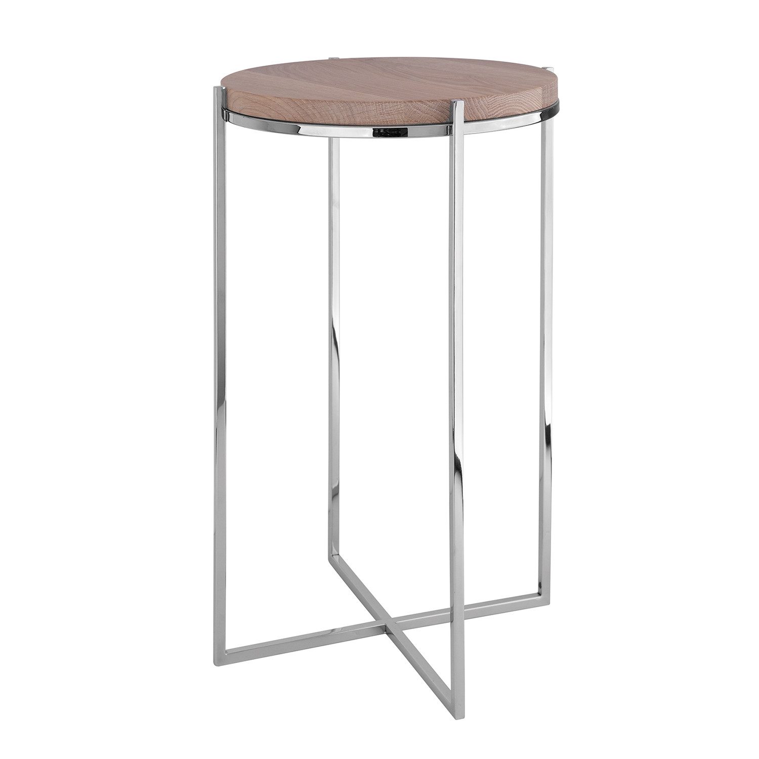 Tabletttisch BRIXTON Beistelltisch - H.52cm x D.35cm - lasiert/silber- Eiche