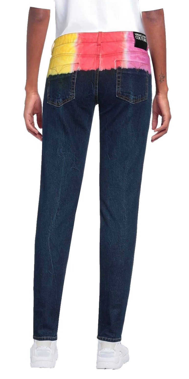 Versace 5-Pocket-Jeans Tie-Dye Slim Jeans Denim Hose Auffälliger Tie-Dye- / Batik-Effekt im oberen Bereich