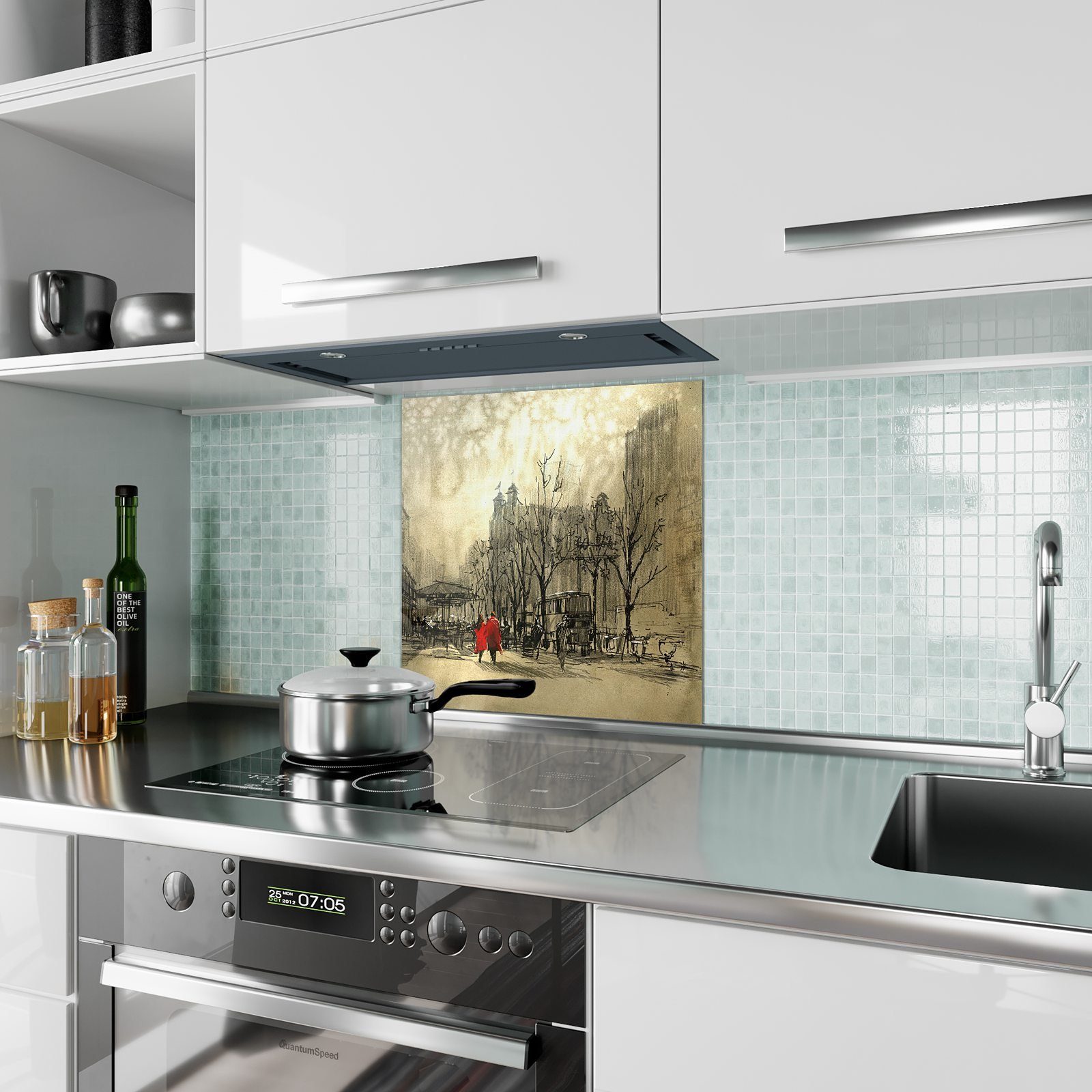 Primedeco Küchenrückwand Paar Küchenrückwand mit mit Spritzschutz Stadt Glas Malerische Motiv