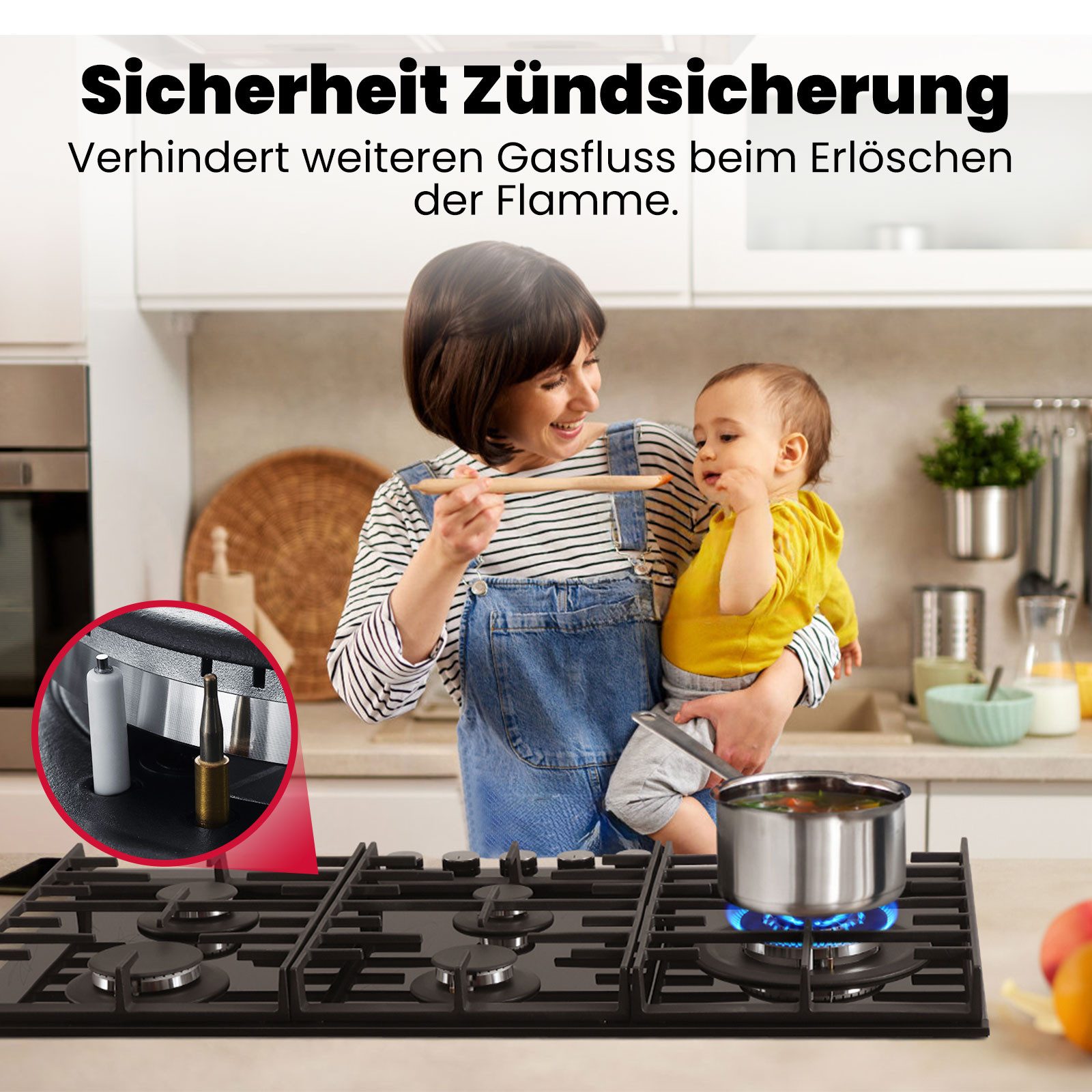 GASLAND Gas-Kochfeld Einbau Autark Gaskochfeld mit 2 Stützen, LPG/Erdgas, Gasherd mit Wok Brenner, Butan-Gasherd, 10400 Watt