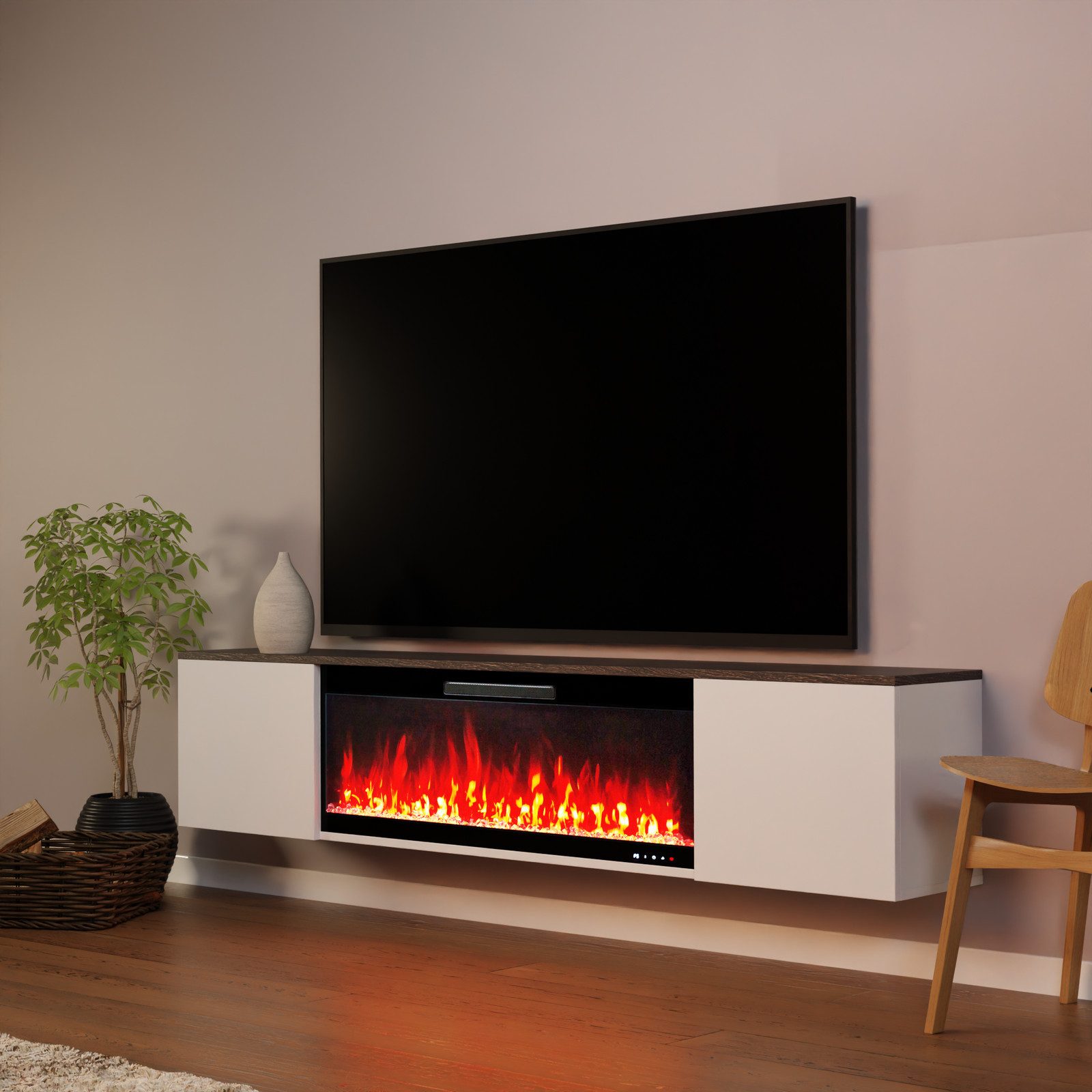 GLOW FIRE Elektrokamin Sideboard CW7 mit Core 106 in Schwarz oder Weiss, täuschend echte Flamme mit Heizleistung bis 1500W & Knisterfunktion