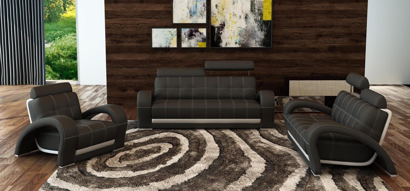 Garnituren Sofa Couch Set, Europe JVmoebel Sofagarnitur Couch Wohnzimmer in Made Leder