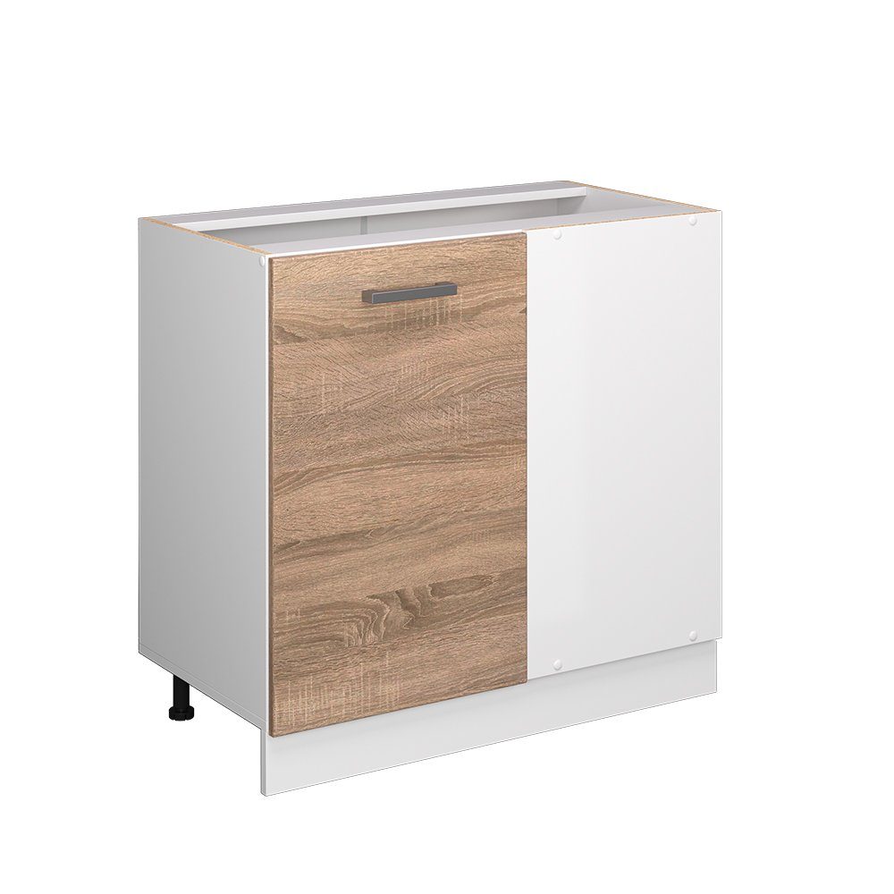 Livinity® Eckunterschrank R-Line, Sonoma/Weiß, 86 cm, AP Eiche