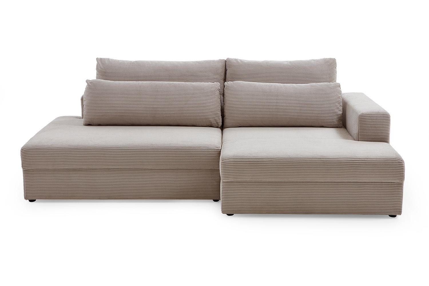Iwaniccy Ecksofa SPLASH, Greige, Cordbezug, mit Rückenkissen, Ausziehfunktion, Bettkasten, B 224 x T 149 cm