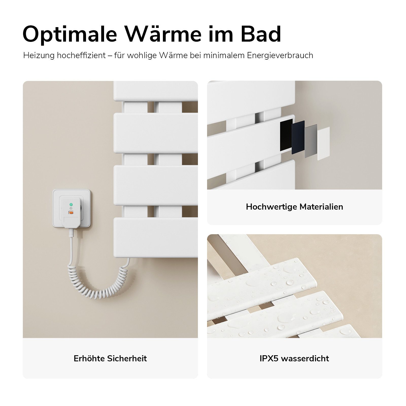 EMKE Elektrischer Badheizkörper Handtuchtrockner mit Smart Thermostat WLAN-/App-Steuerung Timer, Handtuchtrockner Flach Badheizkörper Links 100×50 cm Weiß – Bild 4 von 5