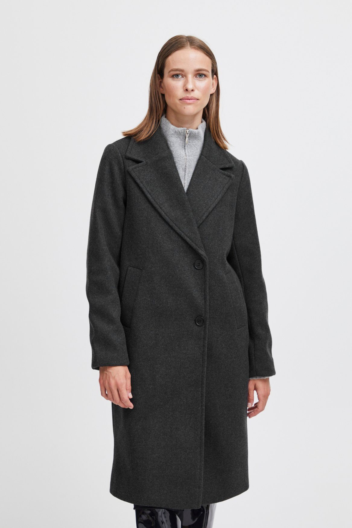 b.young Langmantel Mantel Reverskragen Jacke Lang BYCILIA COAT 3 6261 in Schwarz