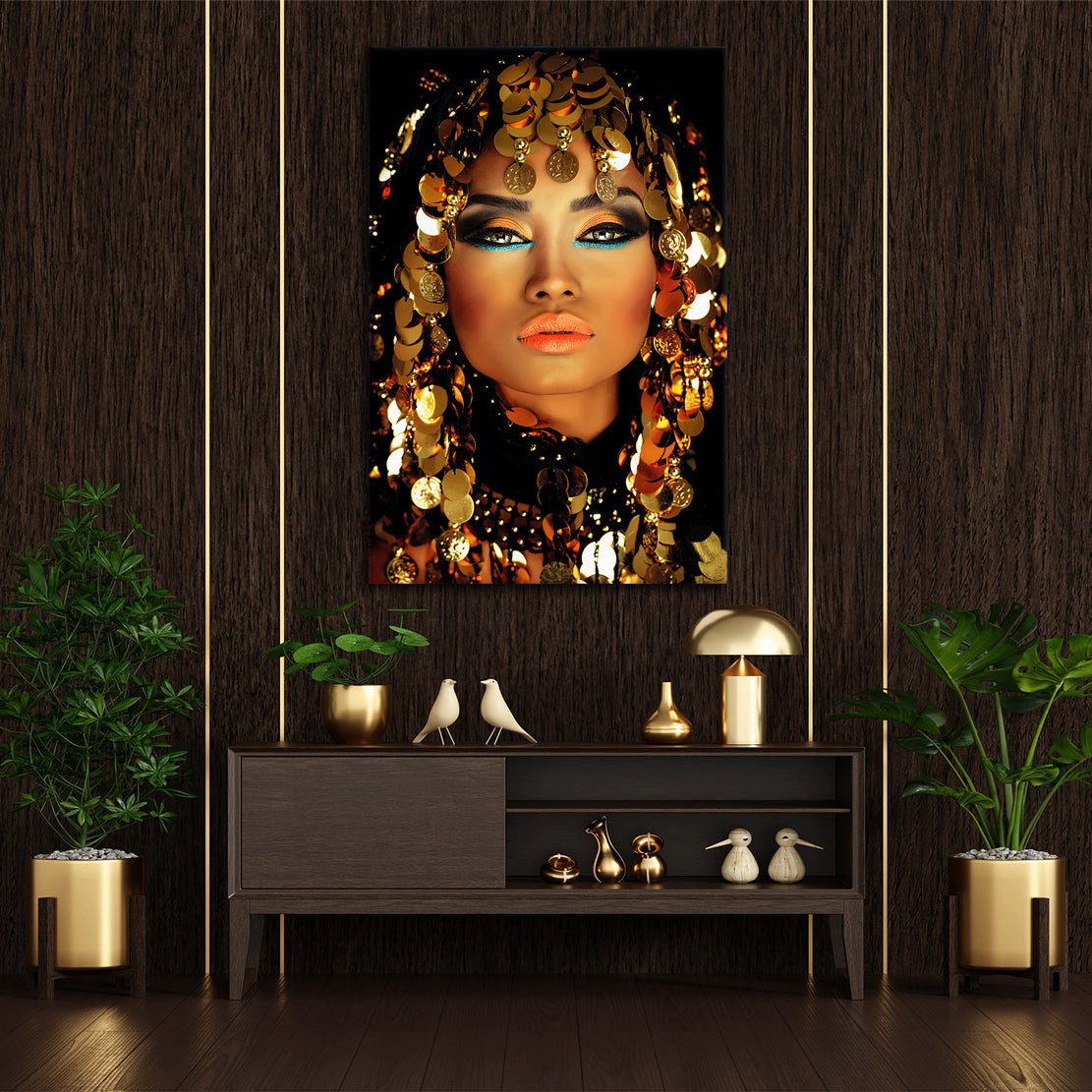 Artedinoi Leinwandbild Kleopatra Gold Frau Portrait Orient Leinwandbild Wandbild XL, Kleopatra, Porträt