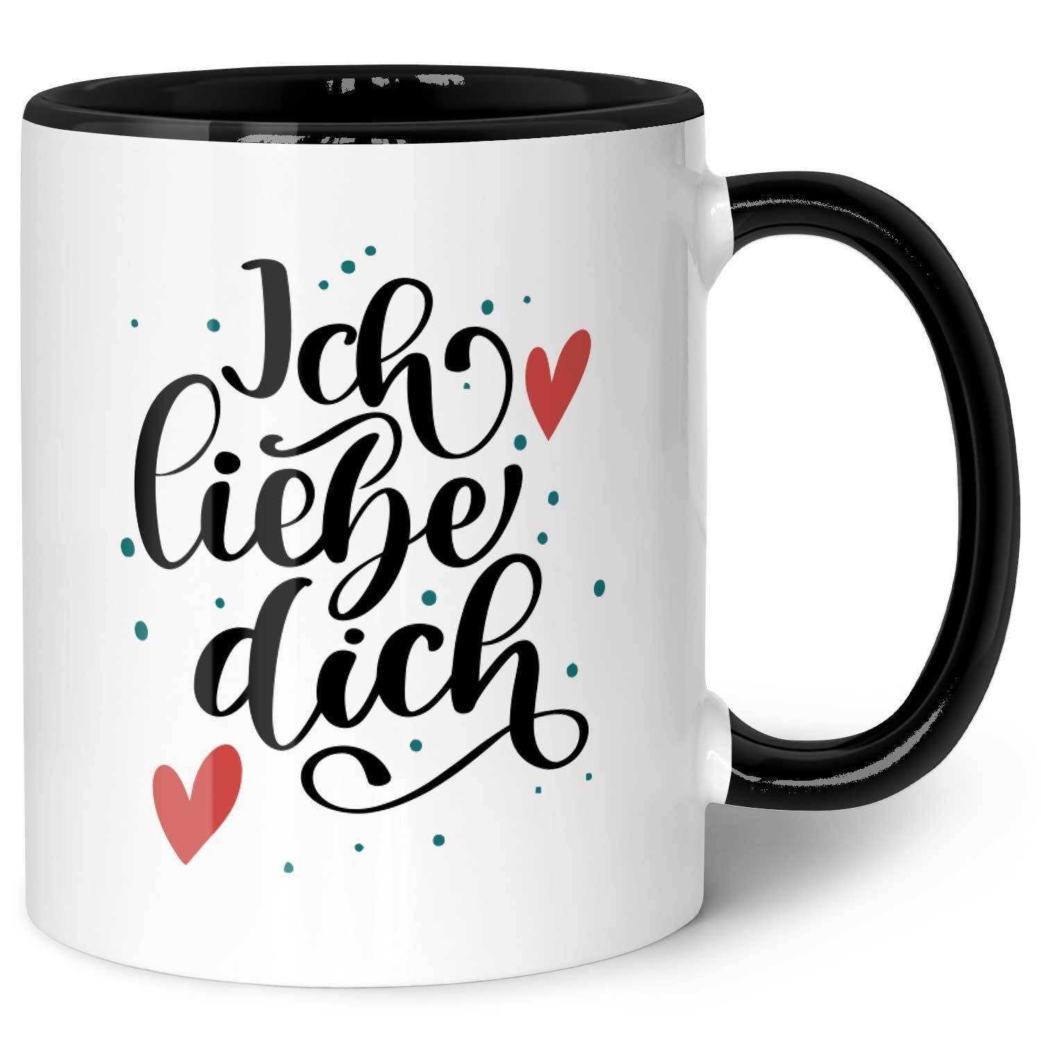 GRAVURZEILE Tasse mit Spruch - Ich liebe dich V2 - Geschenk für Paare, Keramik, Farbe: Schwarz & Weiß