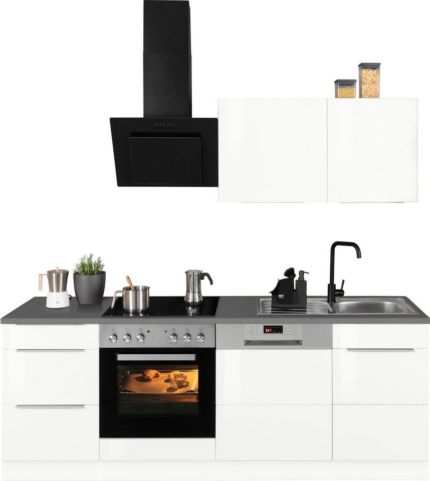 HELD MÖBEL Küchenzeile Brindisi, mit E-Geräten, Breite 220 cm, Beliebig um  weitere Schränke erweiterbar, z. B. auch über Eck
