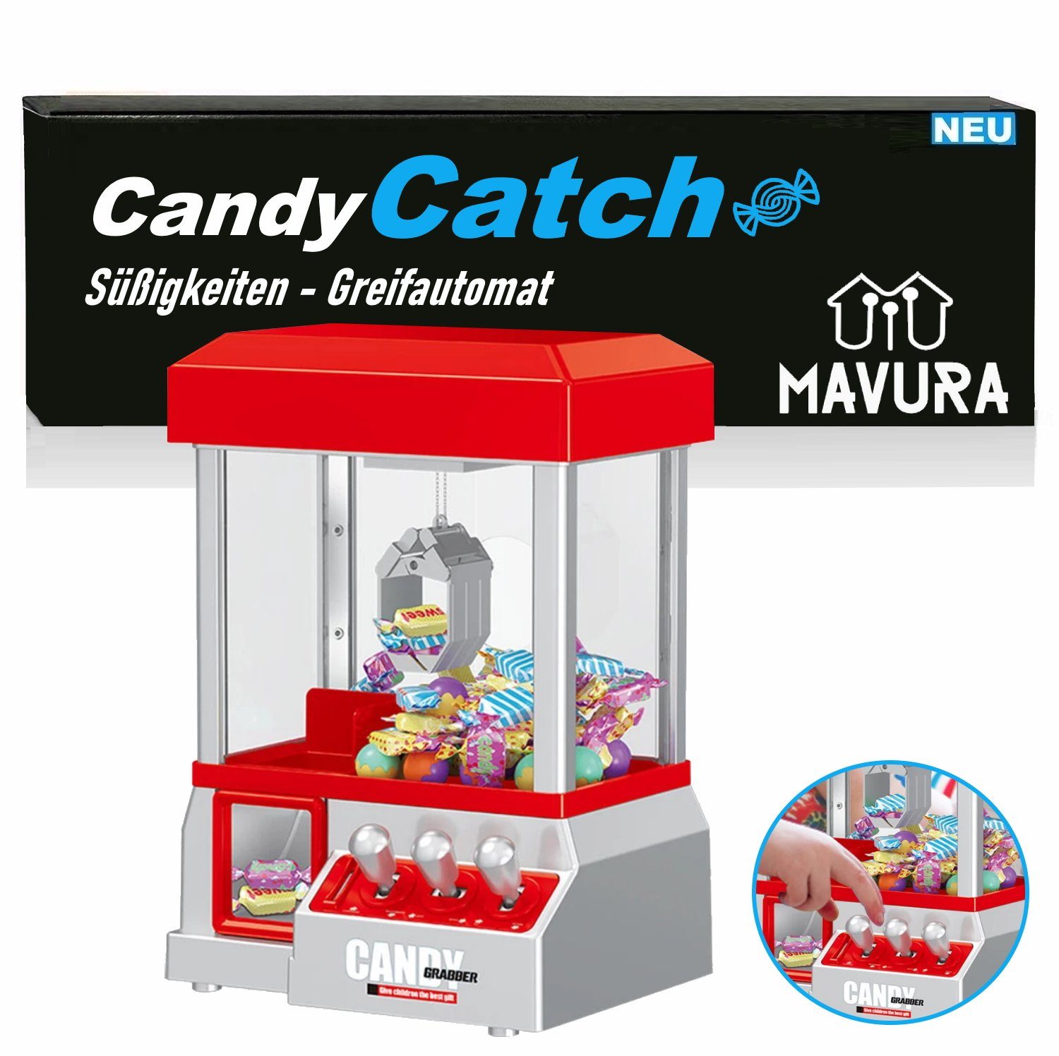 MAVURA Spiel, CandyCatch Süßigkeiten Greifautomat Candy Grabber Mini, Süßigkeitenautomat Spielautomat