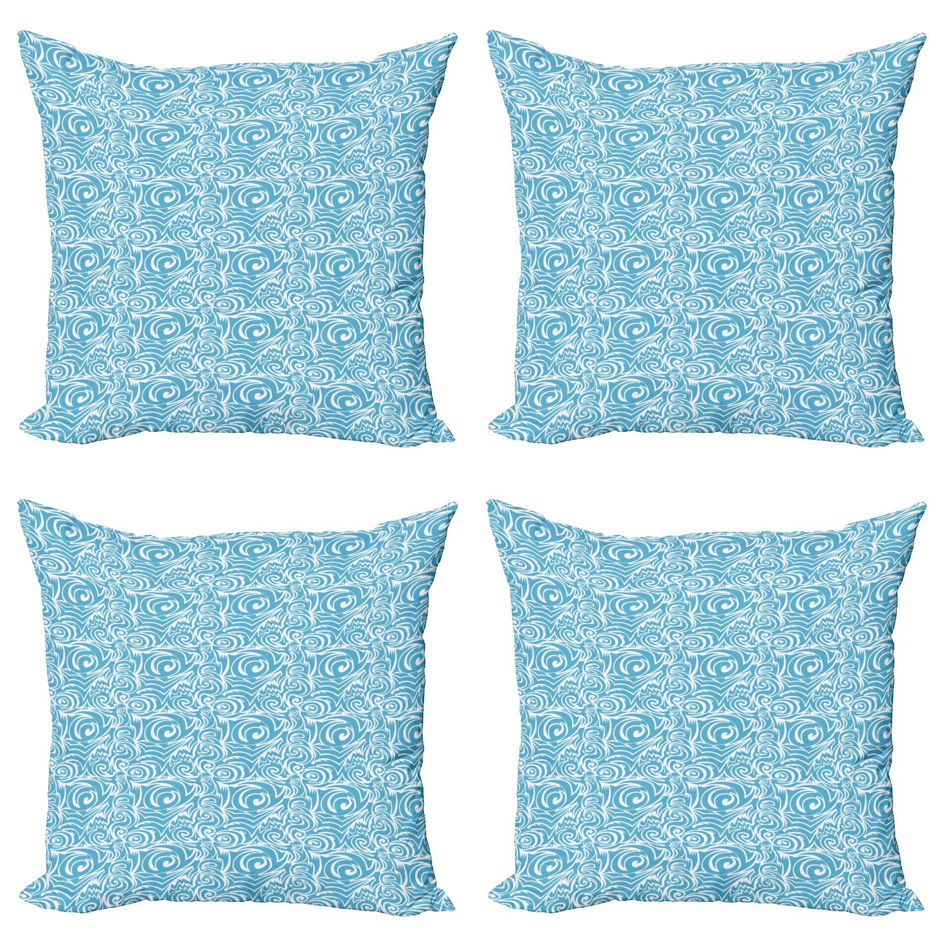 Accent (4 Stück), Blau weiß Abakuhaus Doppelseitiger Tribal Balinese Kissenbezüge Modern und Digitaldruck,