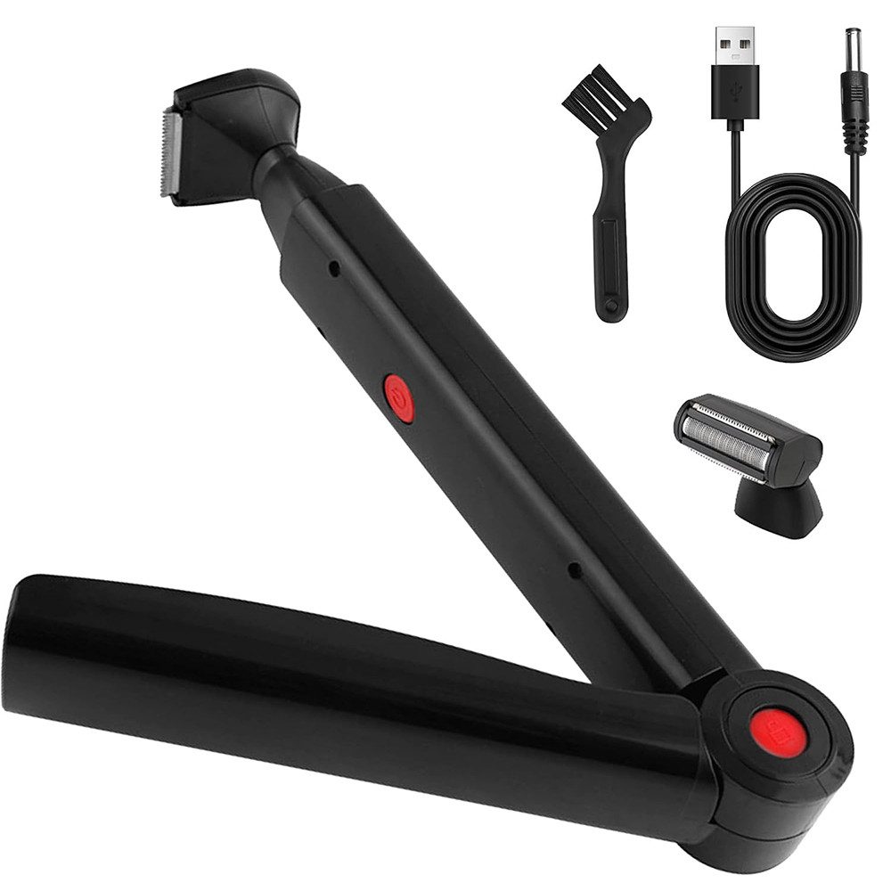 TUWENA Körperrasierer Einziehbarer Körperrasierer, USB Körpertrimmer mit Doppelmesserkopf, Langer Griff Elektrischer Body Groomer Gesichts, Arm, Kinn-Barttrimmer