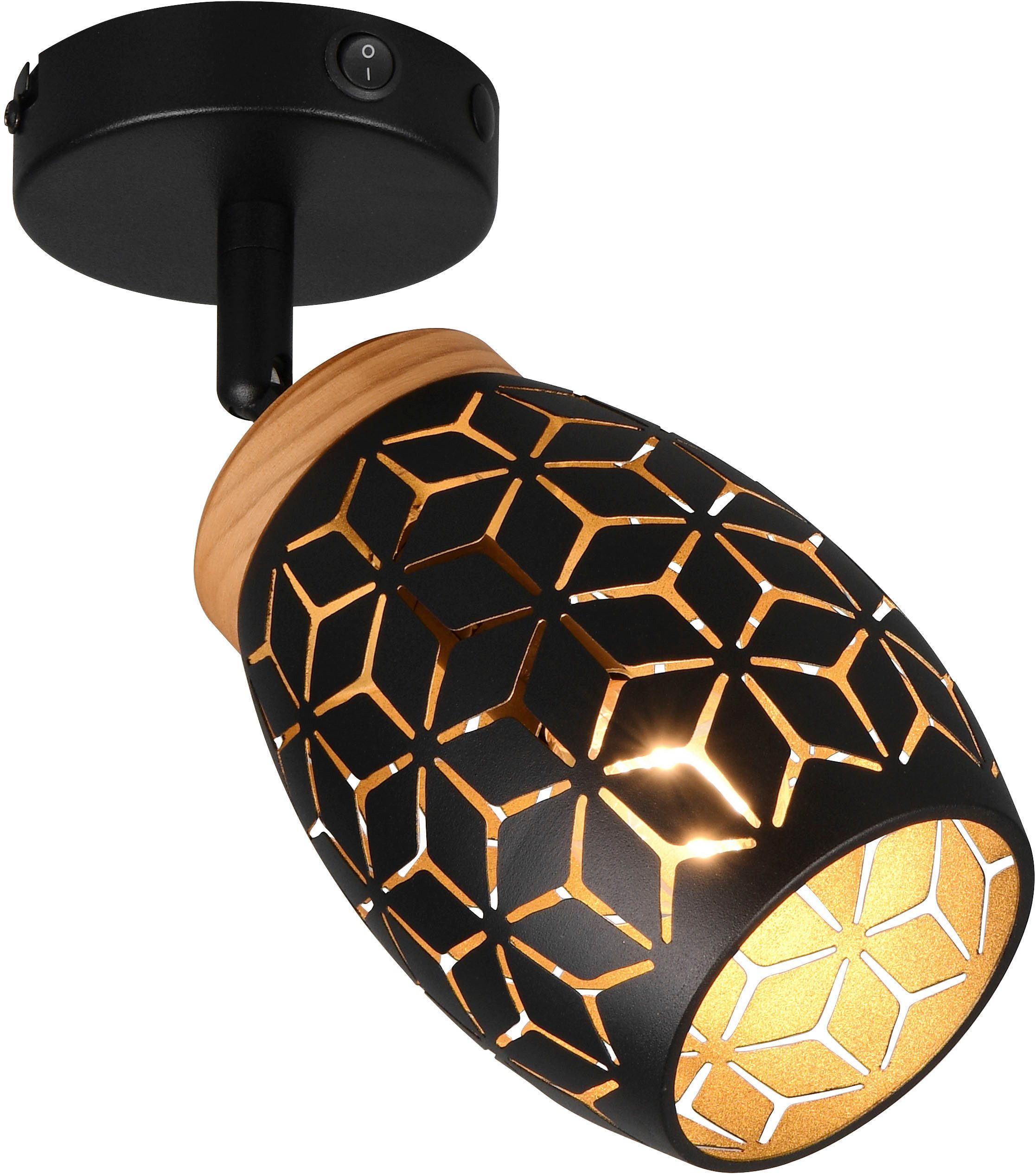 Reality Leuchten Wandstrahler BIDAR, Wandlampe mit verstellbarem Spot, exkl 1x E14 max 10W, Ein-/Ausschalter, Leuchtmittel wechselbar, warmweiß - kaltweiß, Kippschalter ON/OFF, Metall-Lampenschirm Lasercut Optik Ø 12cm