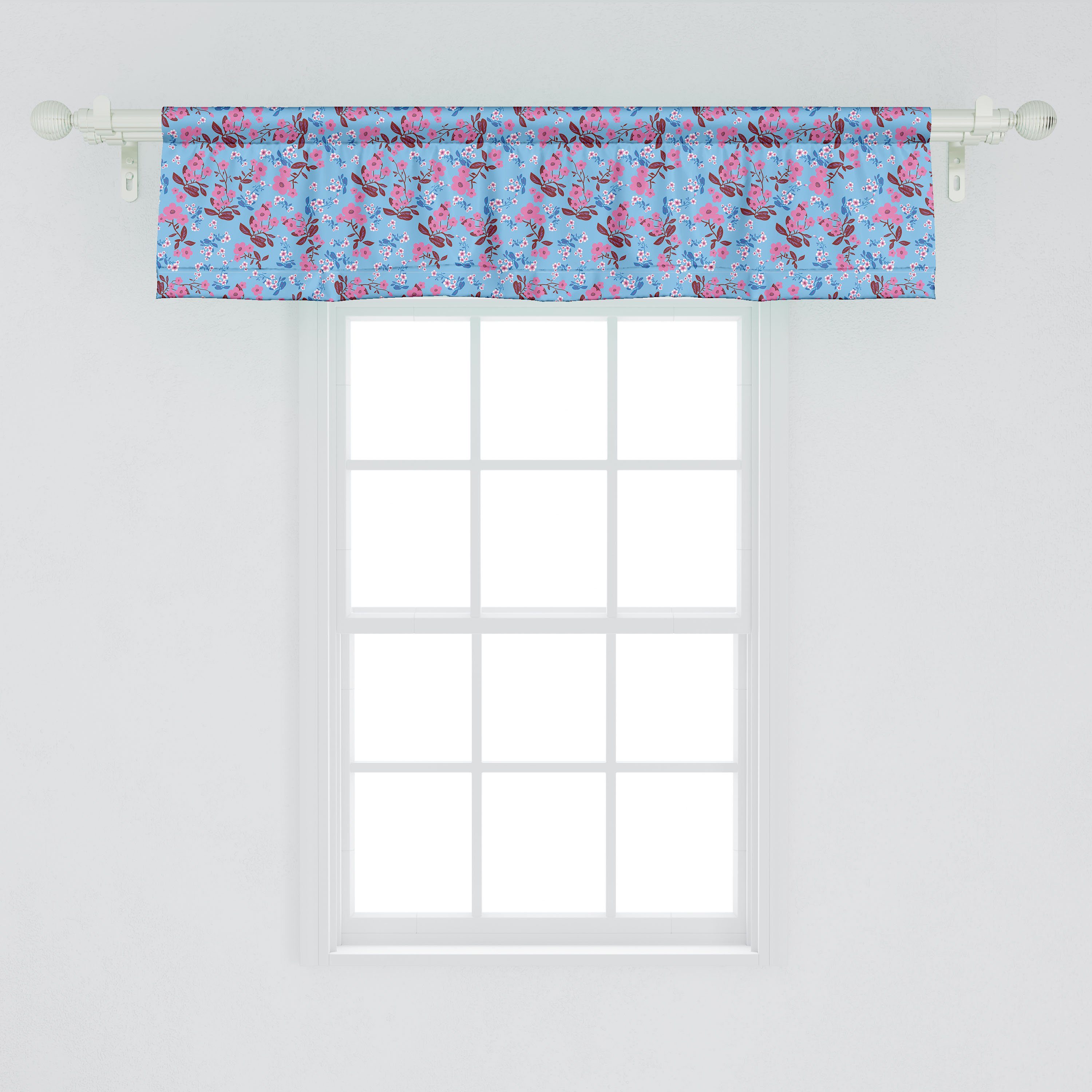 Blumen Grafik-Design Dekor Küche Abakuhaus, Scheibengardine Microfaser, für mit Schlafzimmer Frühlings-Blüten Stangentasche, Volant Vorhang
