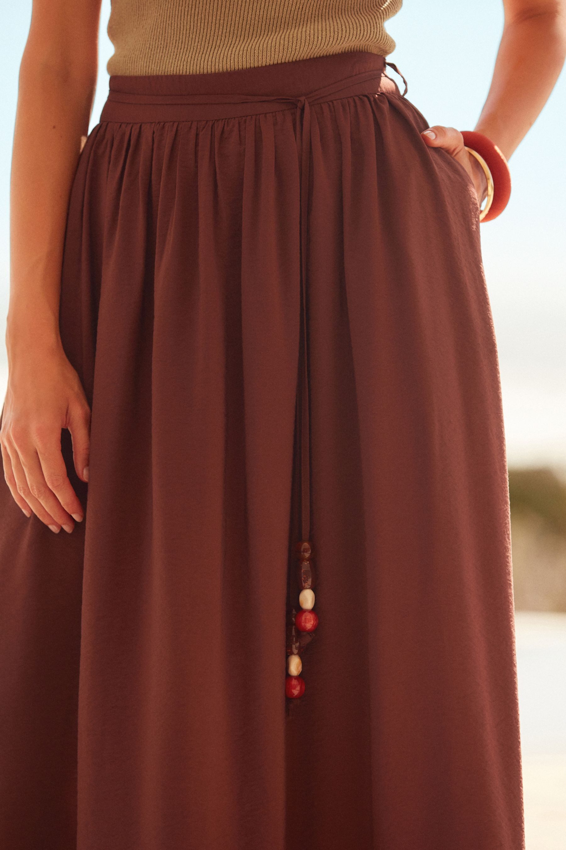 Next Maxirock Strukturierter Maxirock Perlengürtel – Kurzgröße (1-tlg)