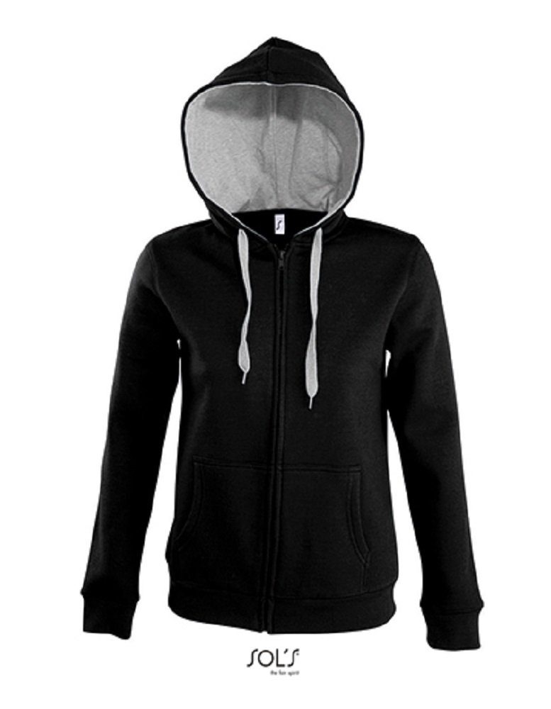 Schwarz Reißverschluss - Kapuzensweater Sweat-Jacke Damen mit modischer S / Frauen Gr. SOLS - Innen Kapuzensweatjacke XL angeraut