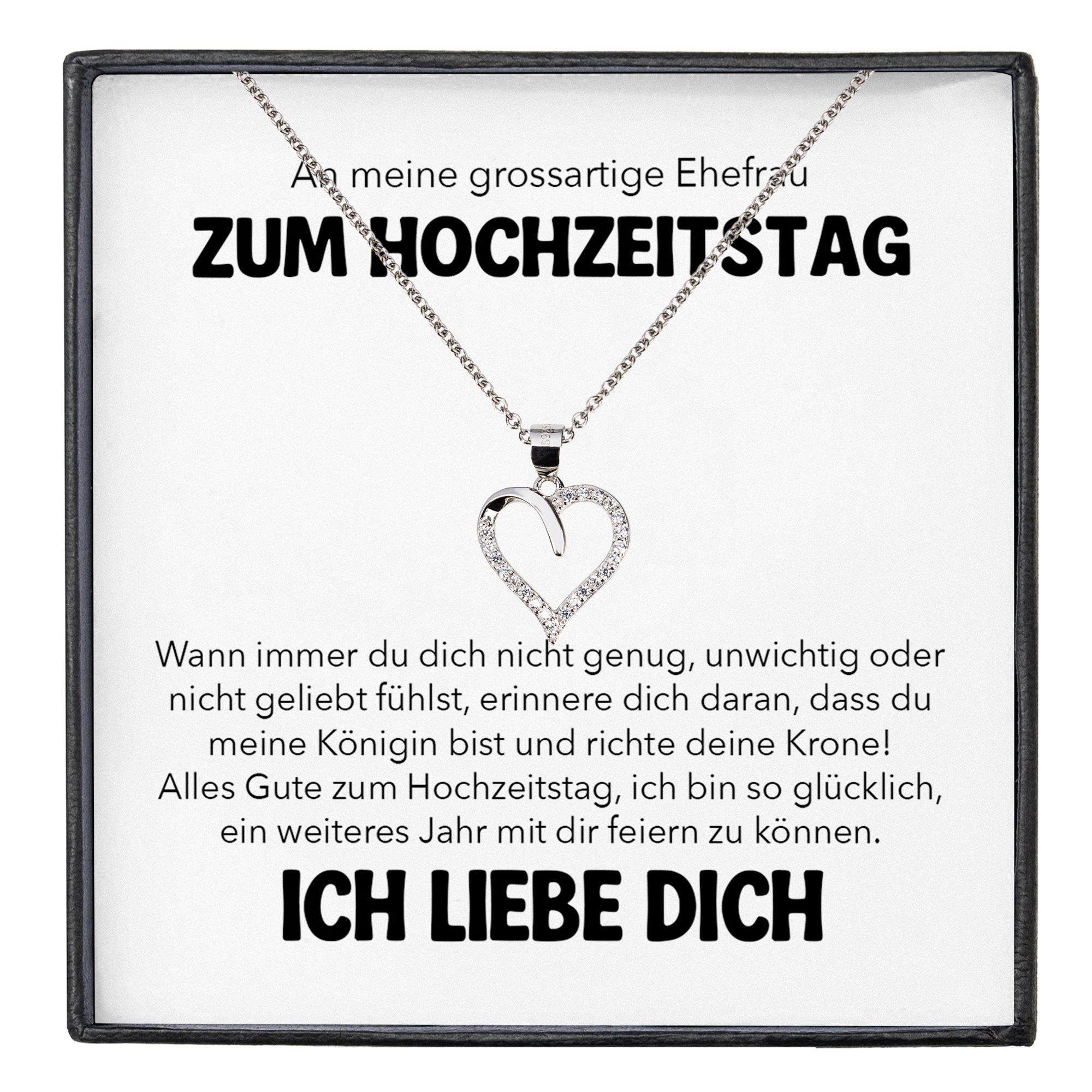 22Feels Schmuckset Ehefrau Ich Liebe Dich Geschenk Frauen Herz Kette Damen Hochzeitstag (inkl. Geschenktasche, Karte, Poliertuch, Beutel), Silber 925/000, Karte Made In Germany