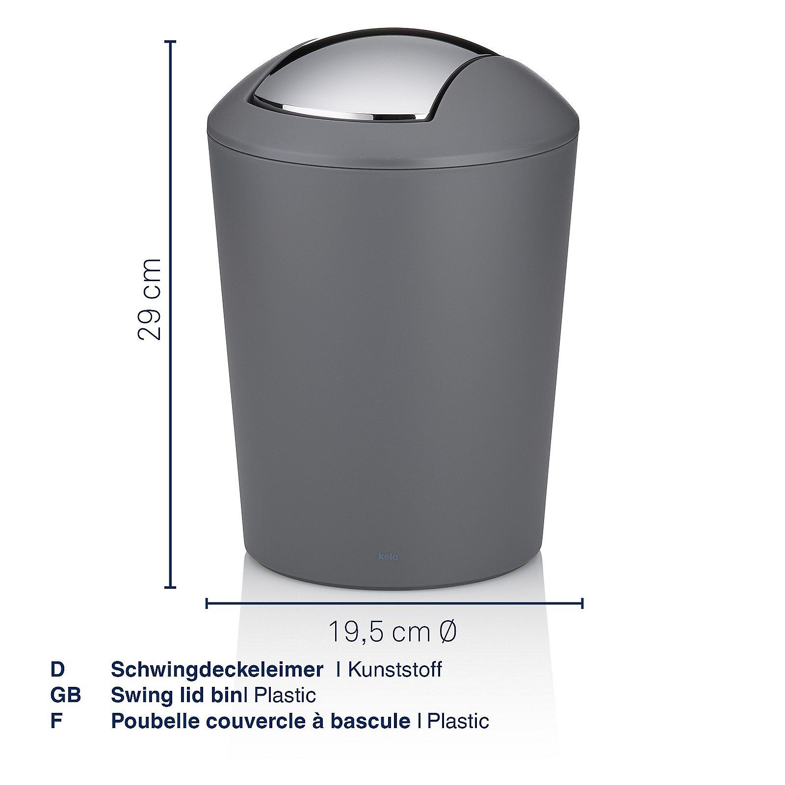 kela Kosmetikeimer Marta, 5 Liter, Schwingdeckeleimer, Deckel abnehmbar, matte Optik, Kunststoff