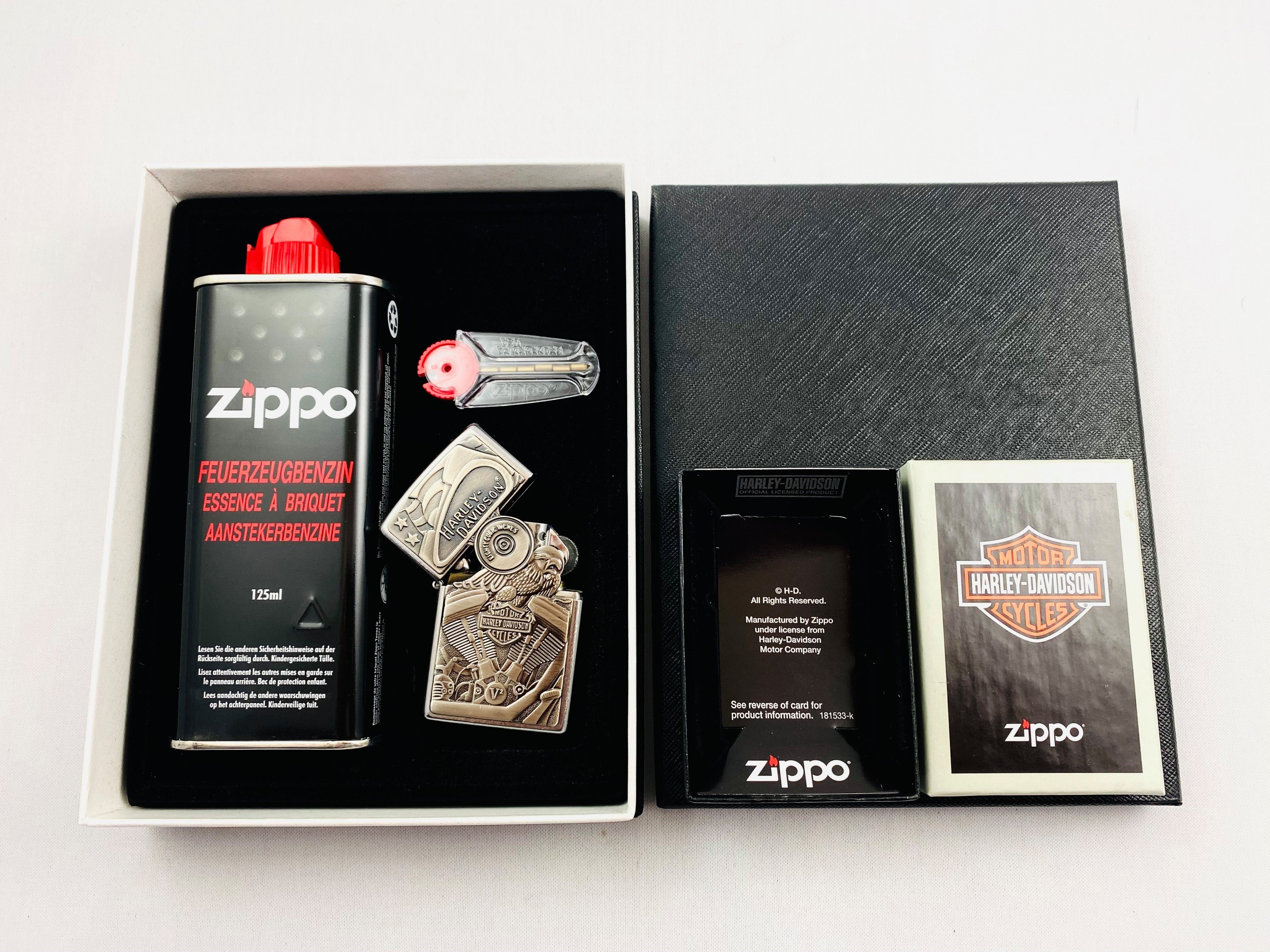 Zippo Feuerzeug Feuerzeug Harley Davidson Motor Emblem Geschenkset Sturmfeuerzeug