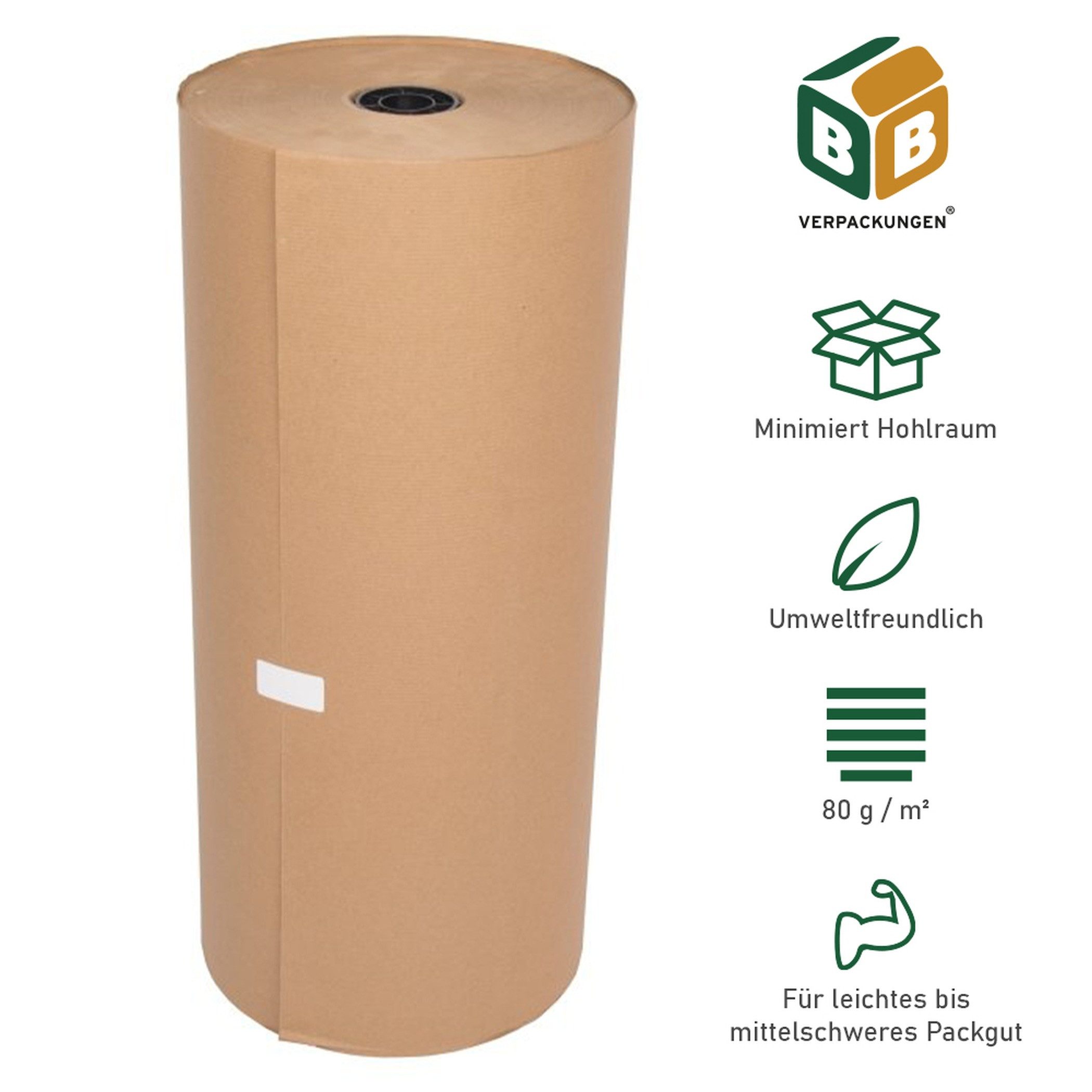 BB-Verpackungen Packpapier Natronmischpapier, (1St), 0,75 x 300 m reißfest Kraftpapier, 1 Rolle