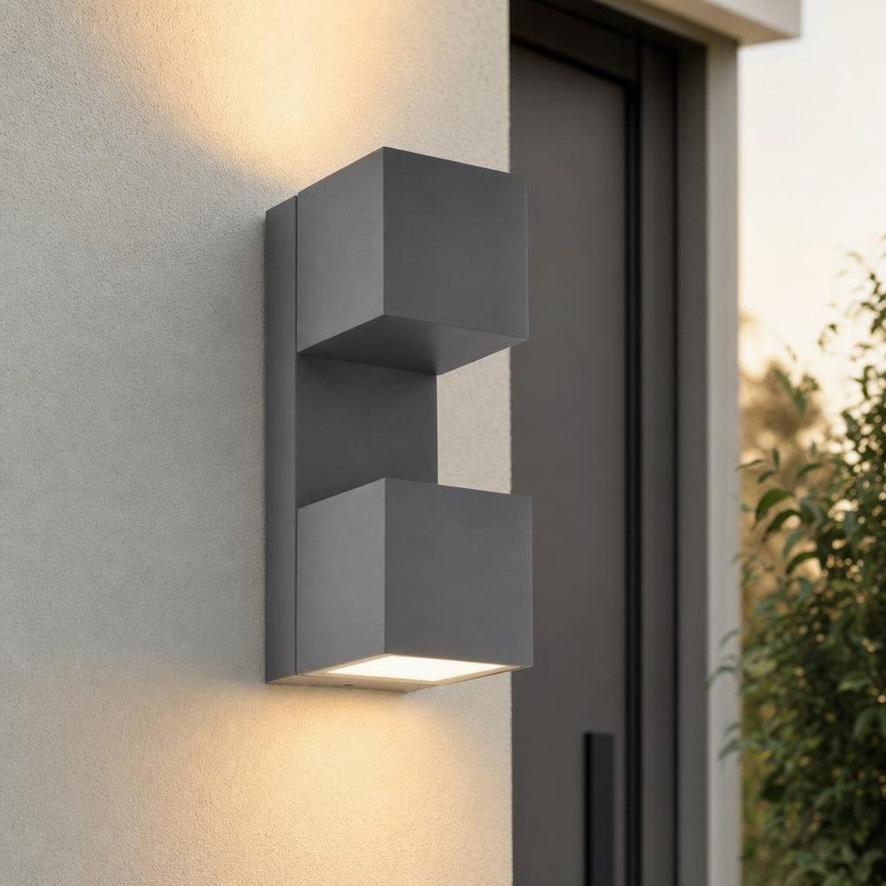 LUTEC LED Außen-Wandleuchte, LED-Leuchtmittel fest verbaut, Warmweiß, LED Außenwandleuchte Aluminium Anthrazit Kristalloptik IP54 2-Flammig