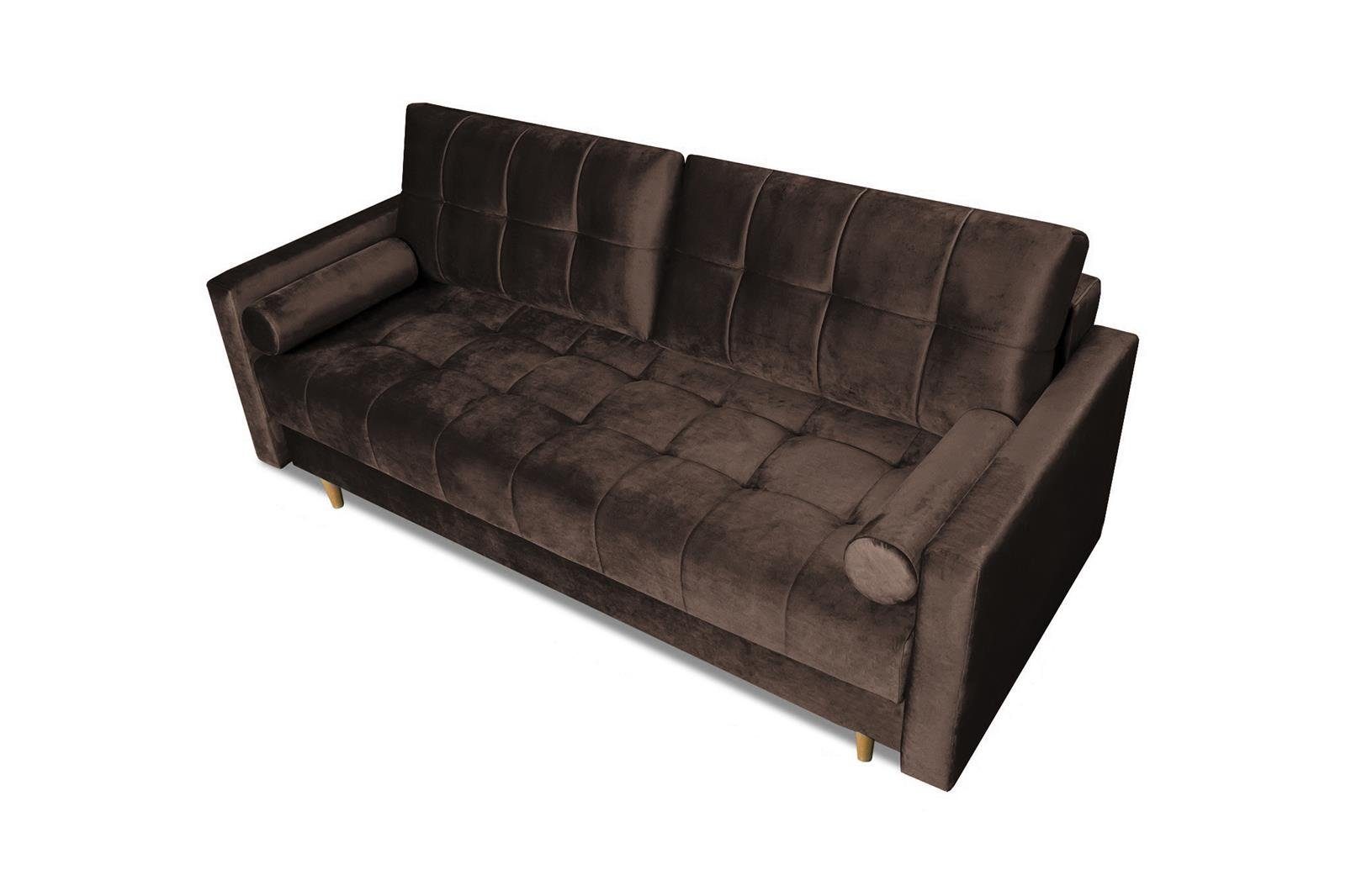 Beautysofa Schlafsofa Randvi, Couch (kronos 06) Sofa skandinavisches und Bettfunktion im Wohnzimmer Bettkasten, Polstersofa, mit Braun Stil, für