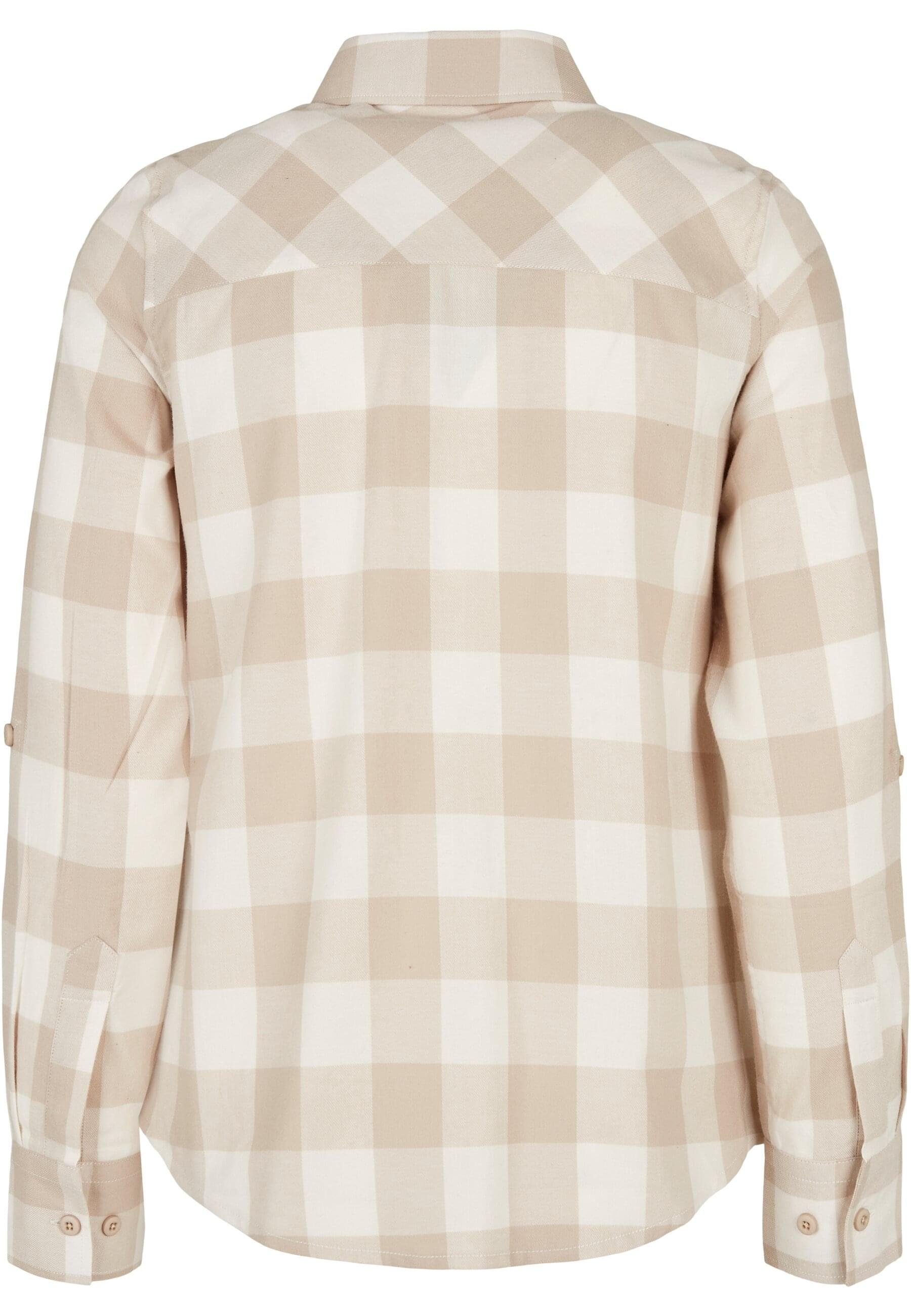 Ladies Checked Shirt URBAN Damen whitesand-lighttaupe Langarmhemd CLASSICS Turnup (1-tlg) Flanell