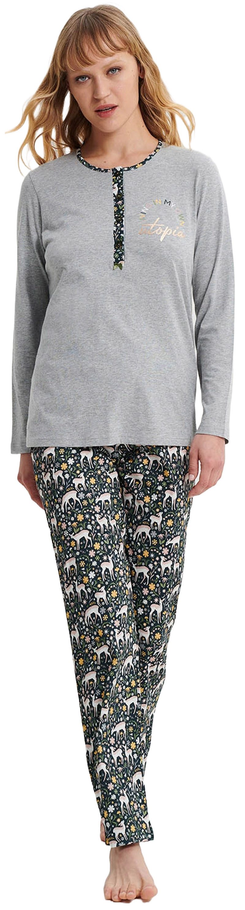 Vamp Schlafanzug VAMP lingerie (Set, 2 tlg., 2-teilig) Damen Schlafanzug lang 2-teilig Pyjama Baumwolle Glitzer-Aufdruck