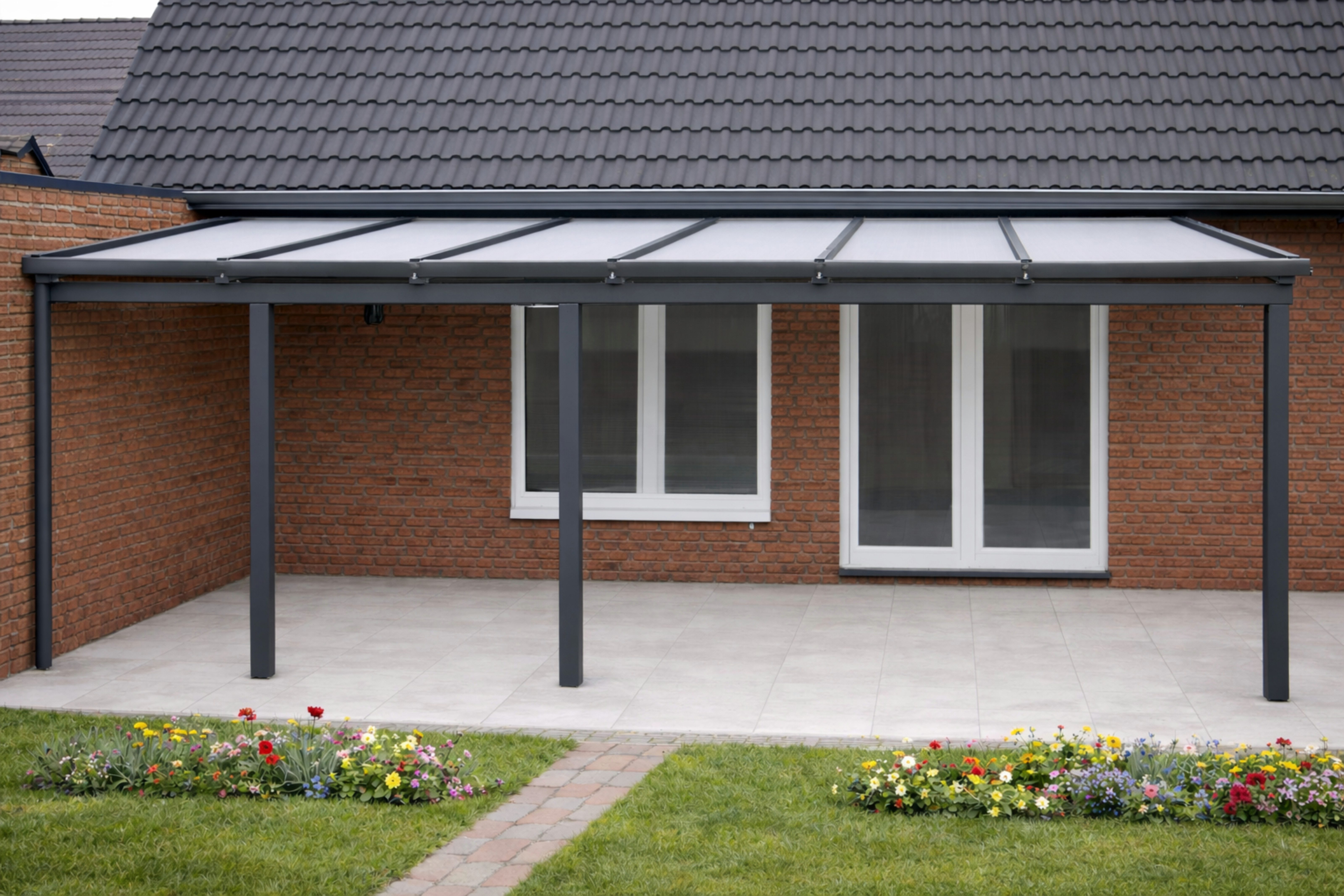 DREKU Terrassendach Aluminium 7016FS anthrazit, Stegplatten opal, BxT: 500x300 cm, (Bausatz), Bausatz zur Selbstmontage