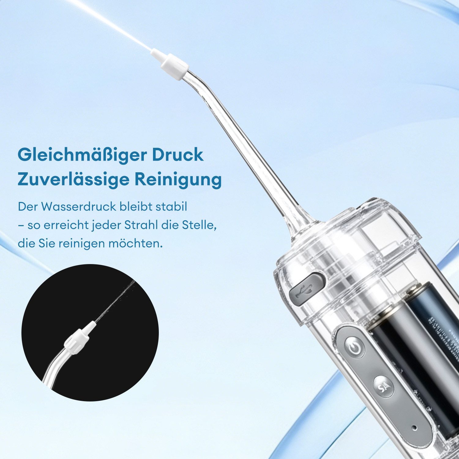 CkeyiN Munddusche Munddusche Mini Zahnzwischenraumreiniger Tragbar mit 4 Modi IPX7, Aufsätze: 5 St., 200ML versenkbarer Wassertank Reise Wasserzahnseide mit 5 E – Bild 5 von 5