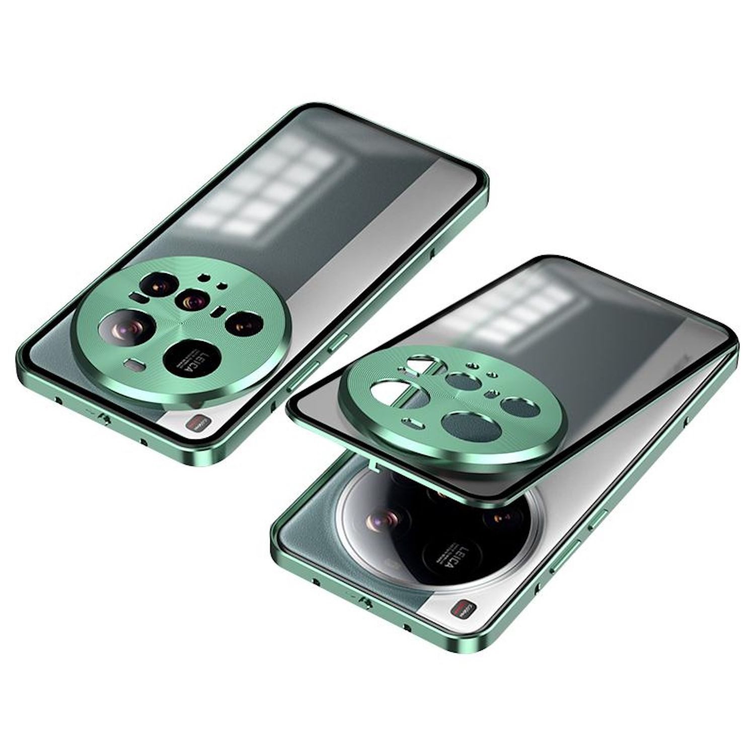 Wigento Handyhülle Für Xiaomi 15 Ultra Snap Verschluss Metall Rahmen Mattierte Hülle Grün, Snap-Verschluss Metallrahmen-Hülle mit mattierter Rückseite