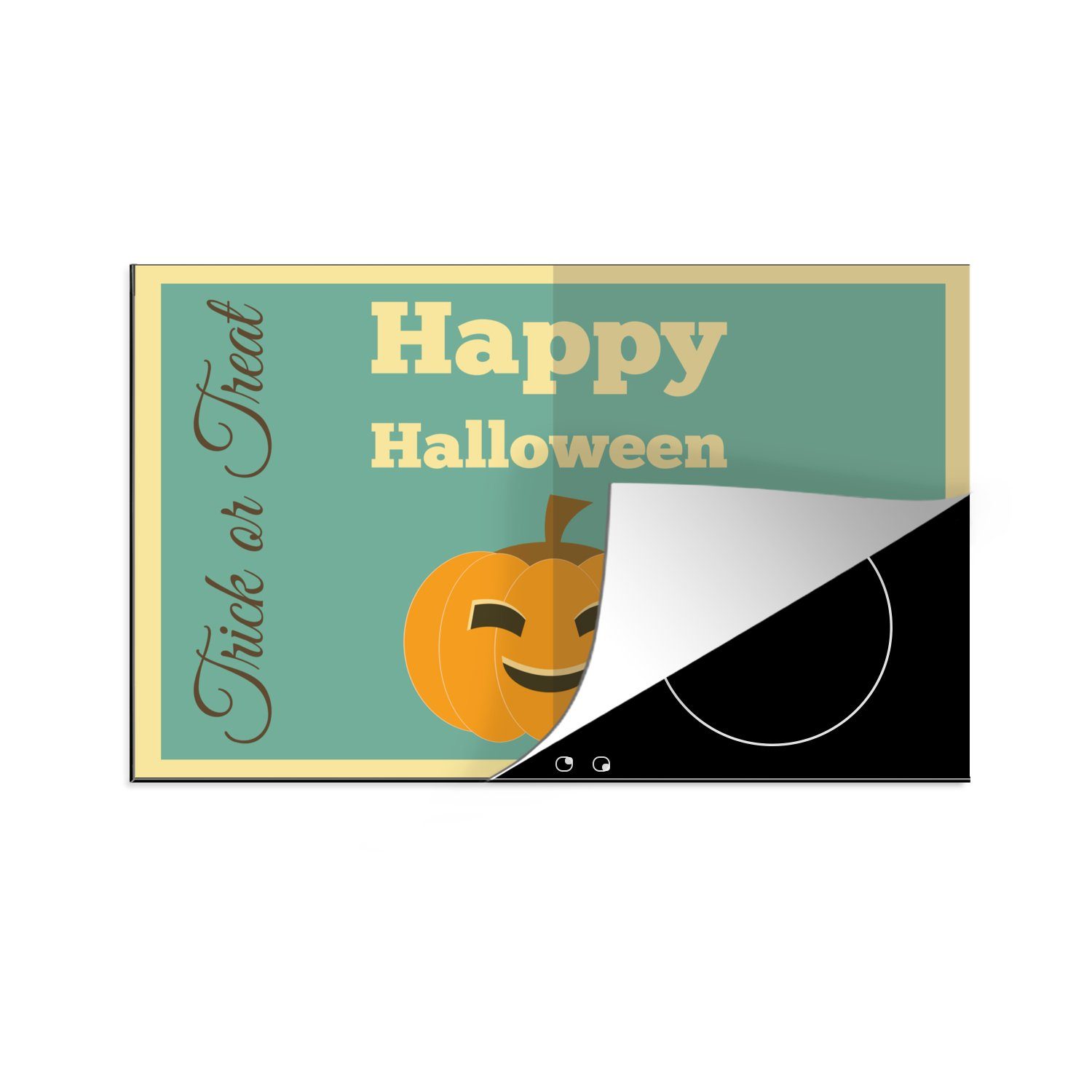 MuchoWow Herdblende-/Abdeckplatte Happy Halloween mit einem Kürbis, Vinyl, (1 tlg), 81x52 cm, Induktionskochfeld Schutz für die küche, Ceranfeldabdeckung