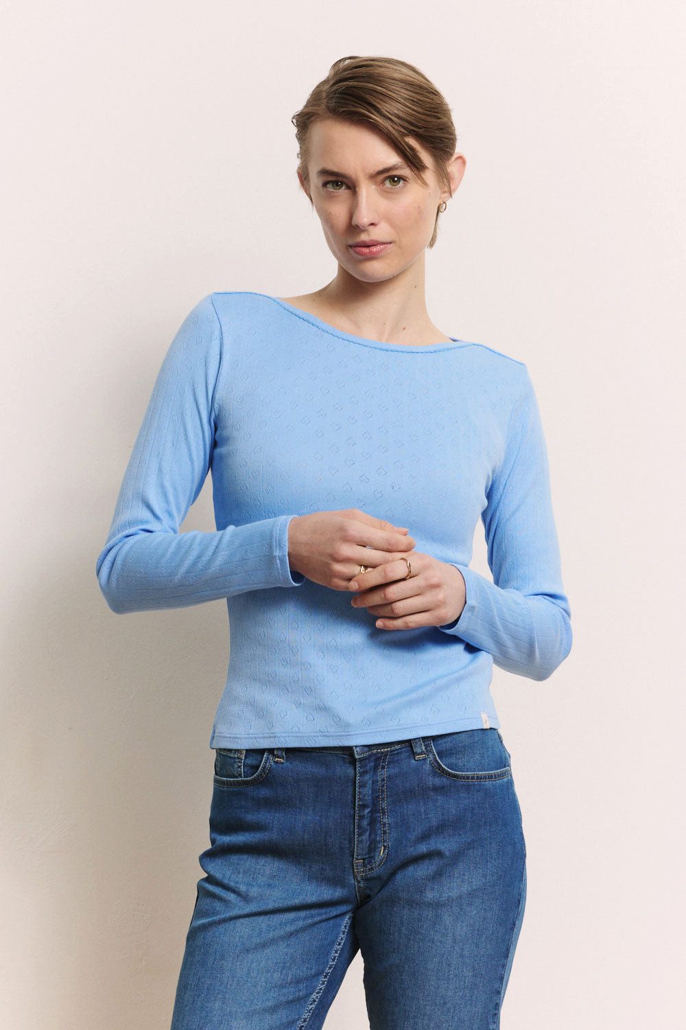 Tranquillo Longsleeve Langarm Shirt Coraa mit Herz-Ajour Muster Herz-Ajour-Muster aus 100 % GOTS-zertifizierter Bio-Baumwolle