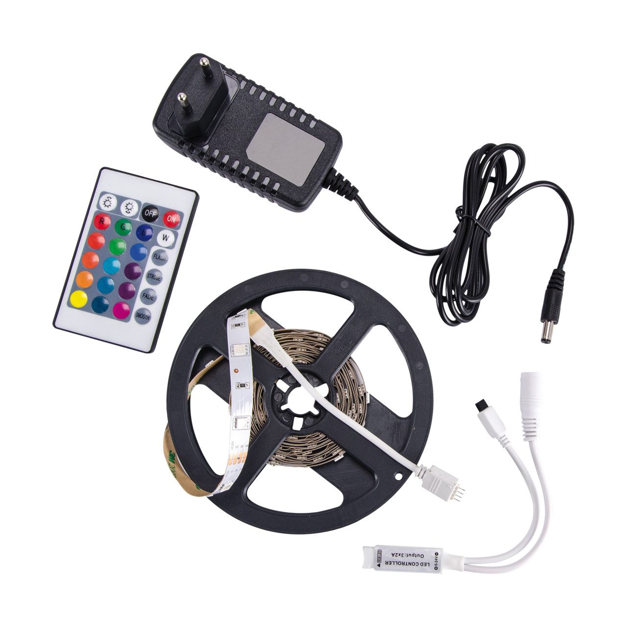 Licht-Erlebnisse LED Stripe JETTA, LED Strip RGB Farbwechsel Netzstecker Fernbedienung 3m