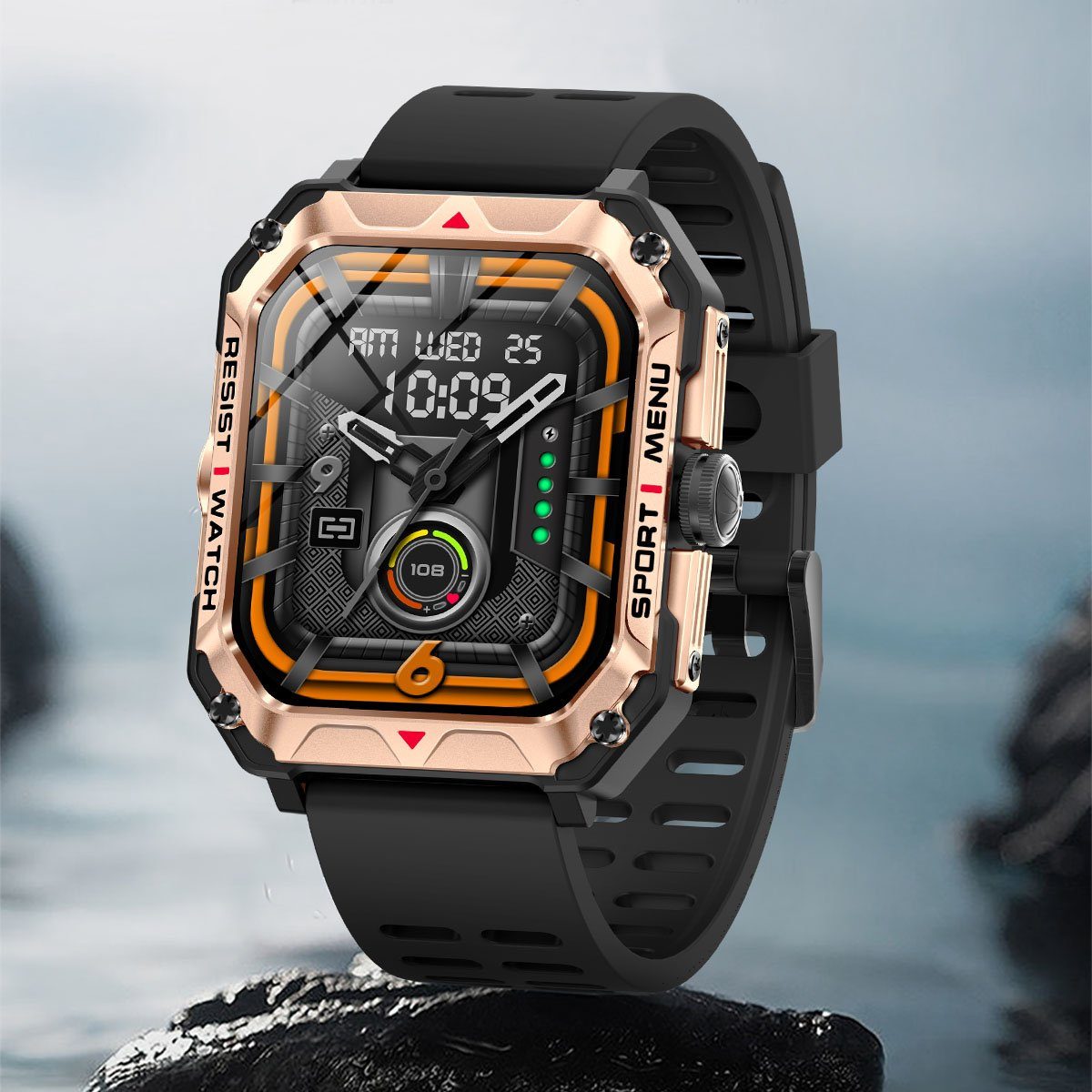 Herren (2.02 Sportuhr Smartwatch 2,02” Outdoor IP68 Touchscreen Schlafmonito Zoll), Fitness Telefonfunktion mit Damen Tracker, Smartwatch Gold Wasserdicht 7Magic