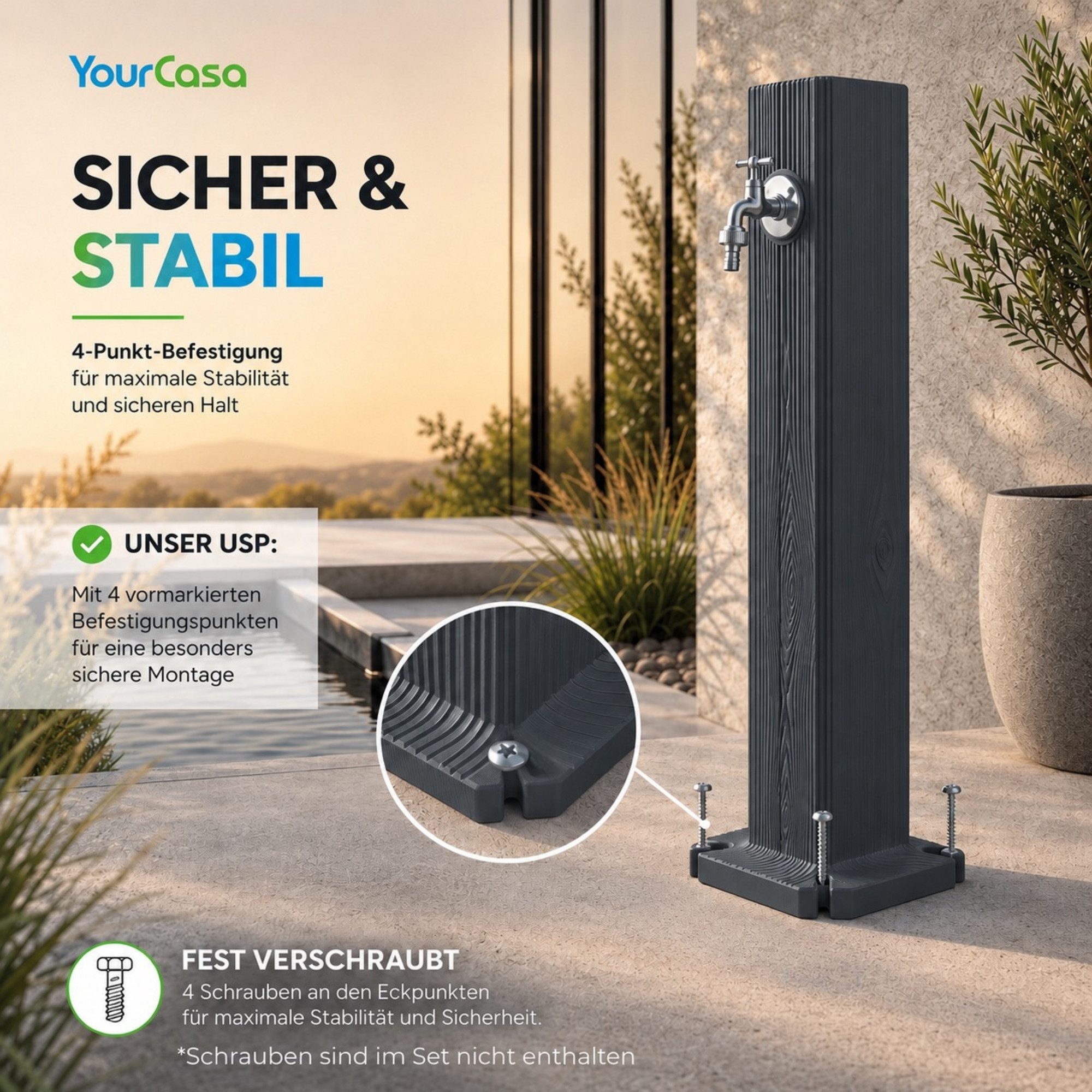 YourCasa Gartenbrunnen Timberline Wassersaüle Garten 90cm Holzoptik, Made in Europe