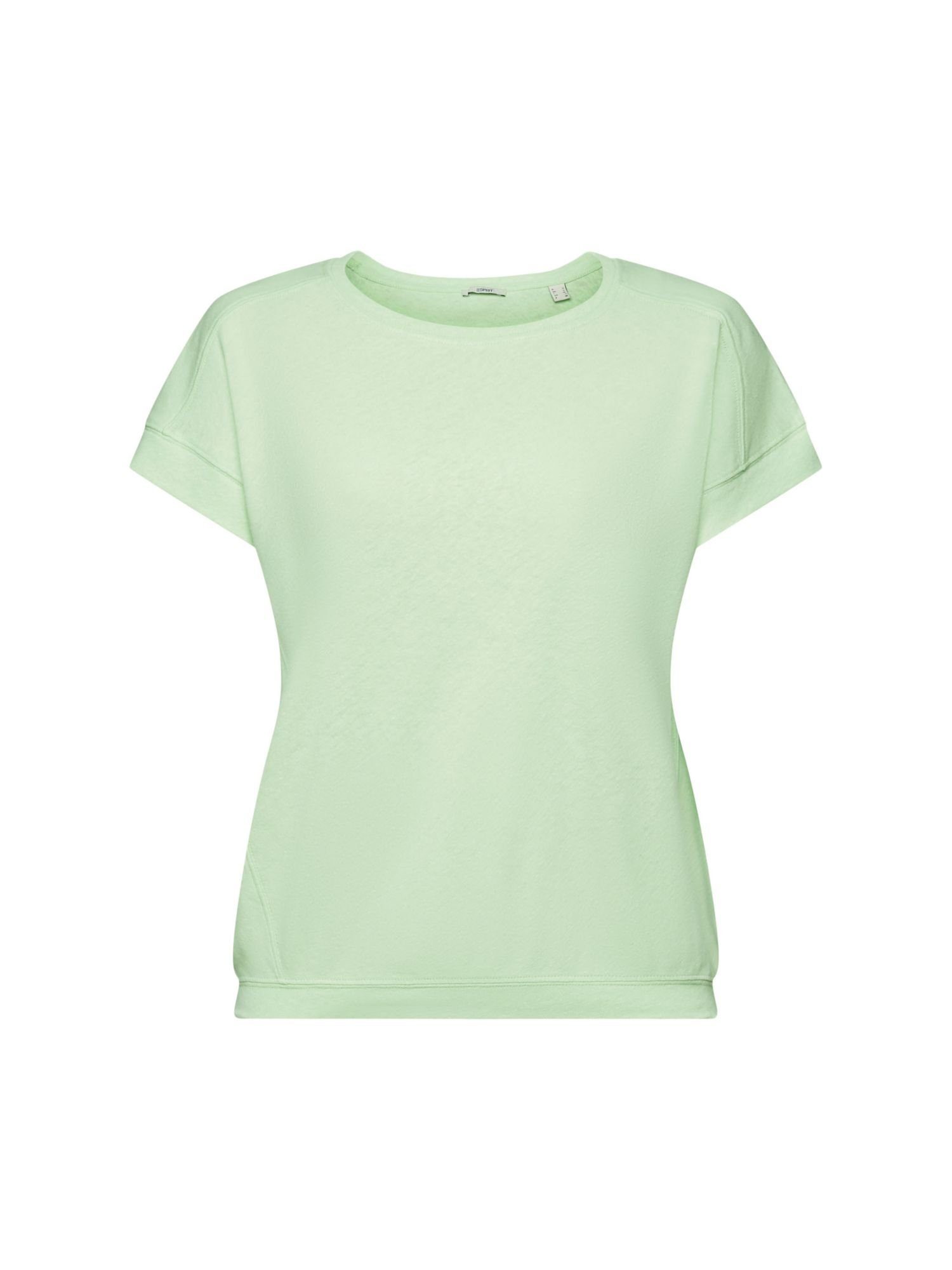 Esprit T-Shirt T-Shirt (1-tlg), Ausschnitt gerippter aus runder, Baumwoll-Leinen-Mix Weiter
