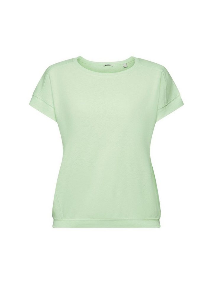 Esprit T-Shirt T-Shirt aus Baumwoll-Leinen-Mix (1-tlg), Weiter, runder,  gerippter Ausschnitt