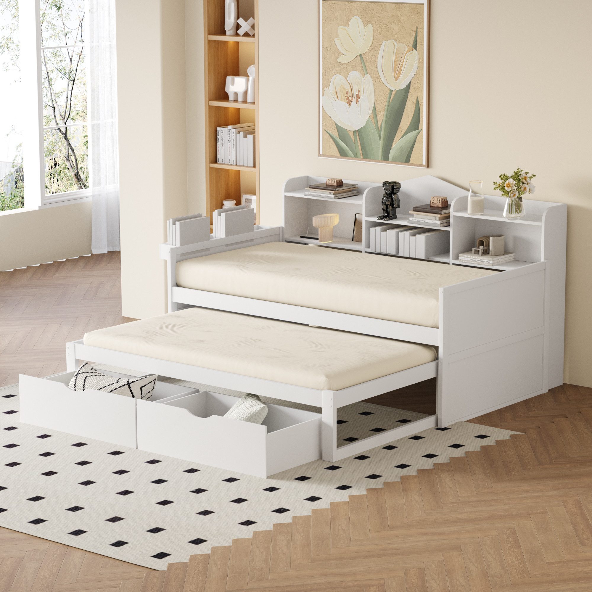 Flieks Daybett, Tagesbett 90x200cm mit Ausziehbett 90x190cm Ladefunktion 2 günstig online kaufen