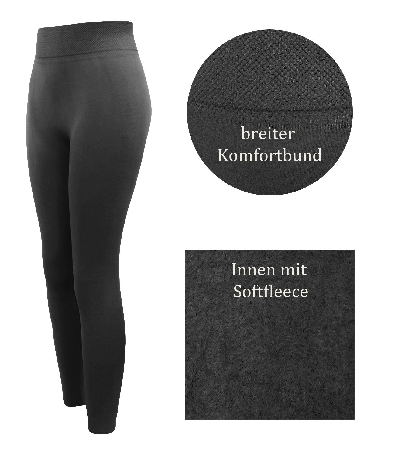 Komfortbund Aurela 1,69m 2 max. angeraute (Wabenbund), Damenleggings Körpergröße Schwarz x Skiunterwäsche hohem Thermoleggings leicht bis Damenmode Thermoleggings (1-tlg) mit