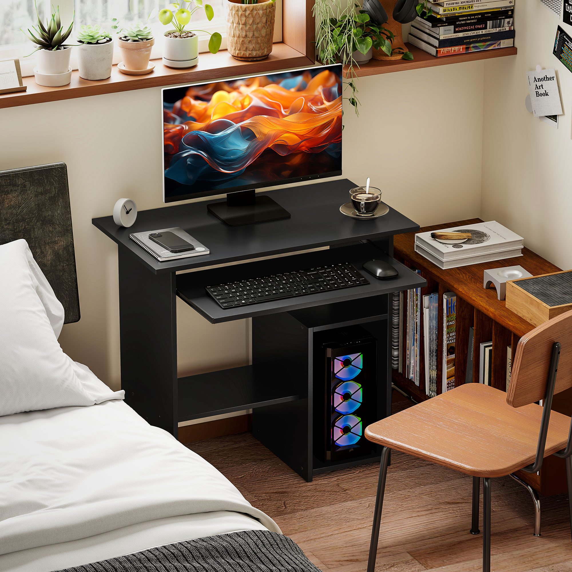 HOMCOM Schreibtisch Bürotisch mit Tastaturablage, Spanplatte, für Home Office (Computertisch, 1-St., Schreibtisch), für Büro, Arbeitszimmer, 80 x 45 x 75 cm, Schwarz
