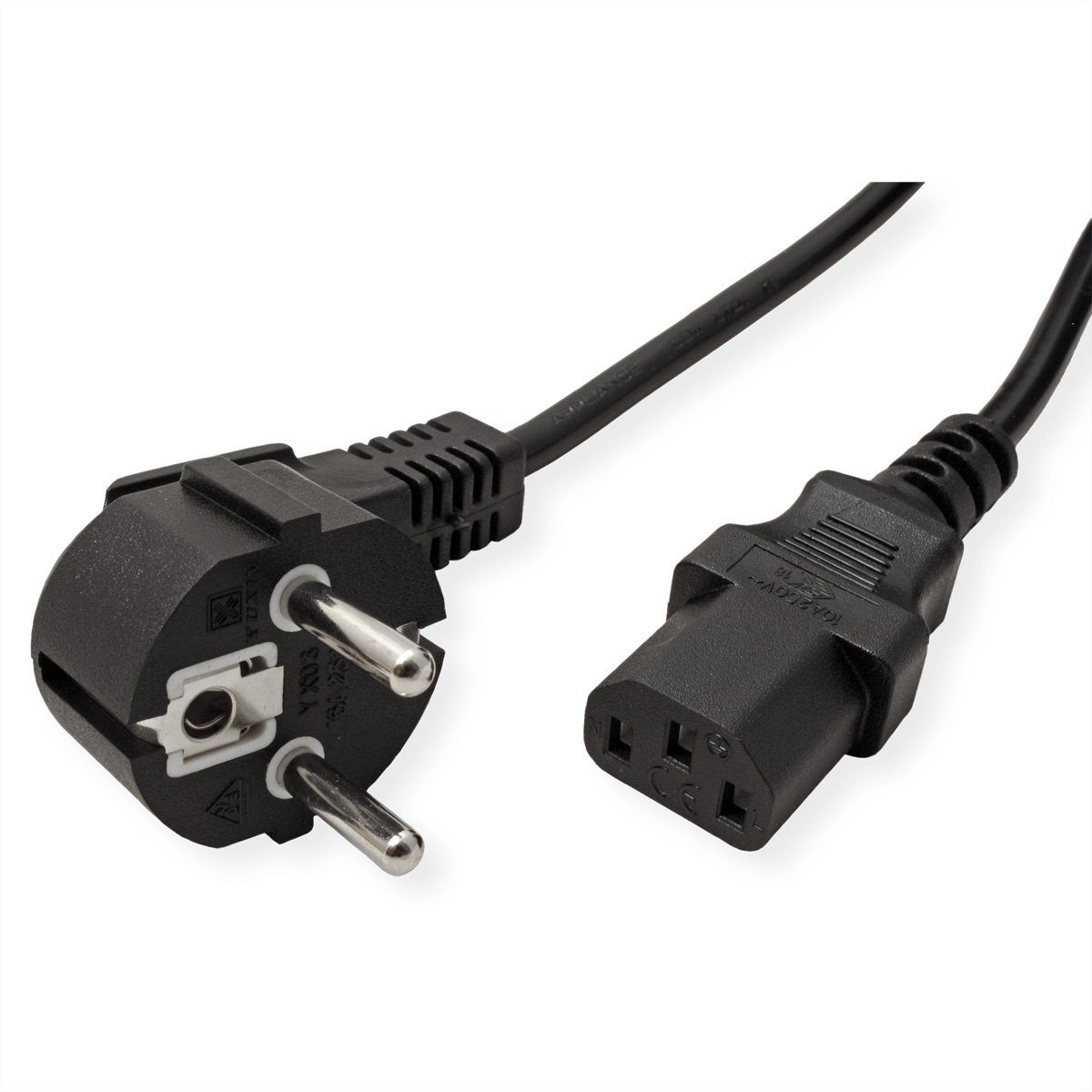 VALUE Netzkabel, CEE7/7-Stecker & IEC-Buchse gerade Stromkabel, Schutzkontakt, CEE 7/7, Typ-E/F Männlich (Stecker), IEC320 C13, Kaltgeräte, 10A Weiblich (Buchse) (180.0 cm)